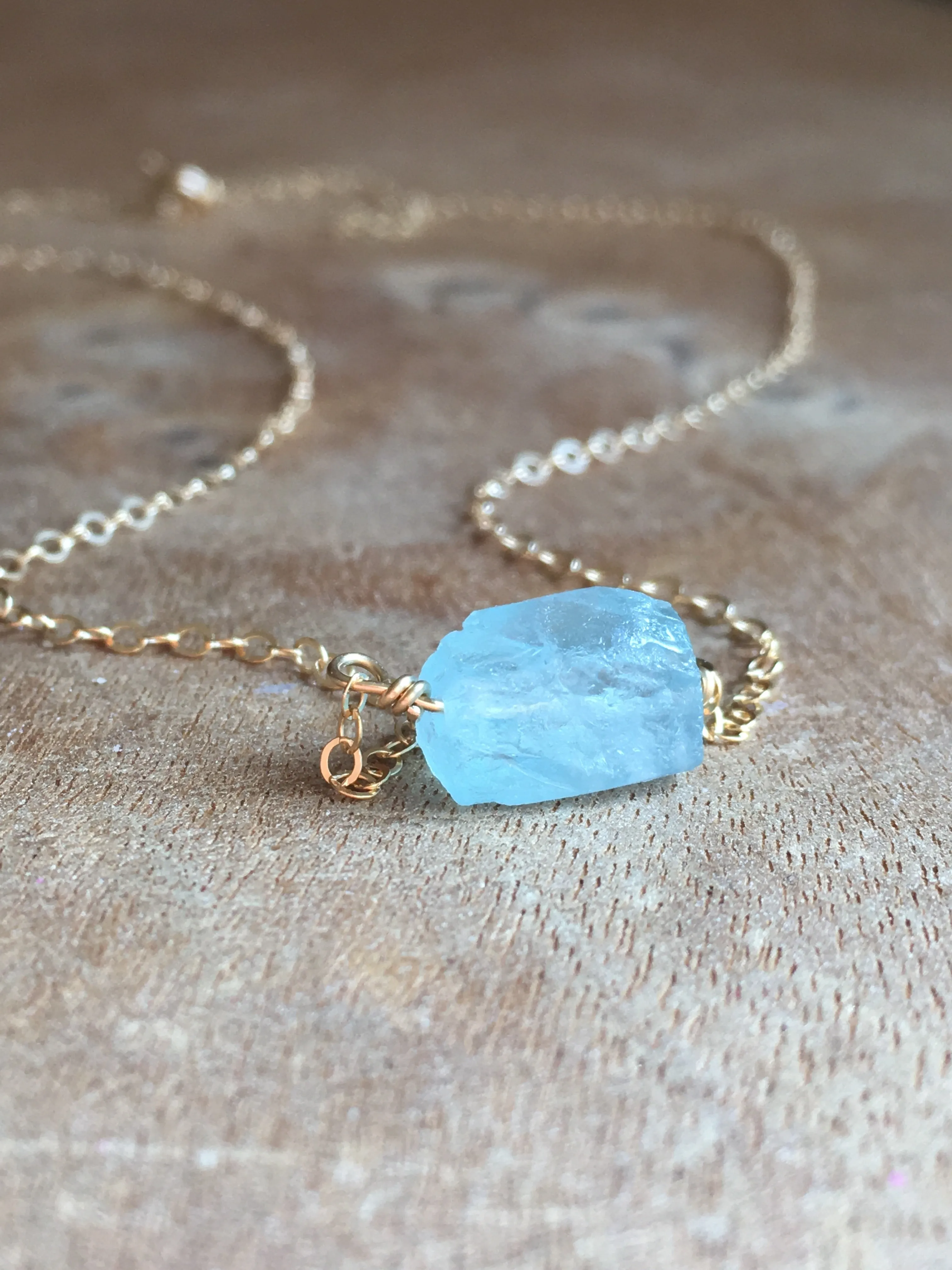 Dainty Raw Aquamarine Necklace March Birthstone Jewelry Gift For Women