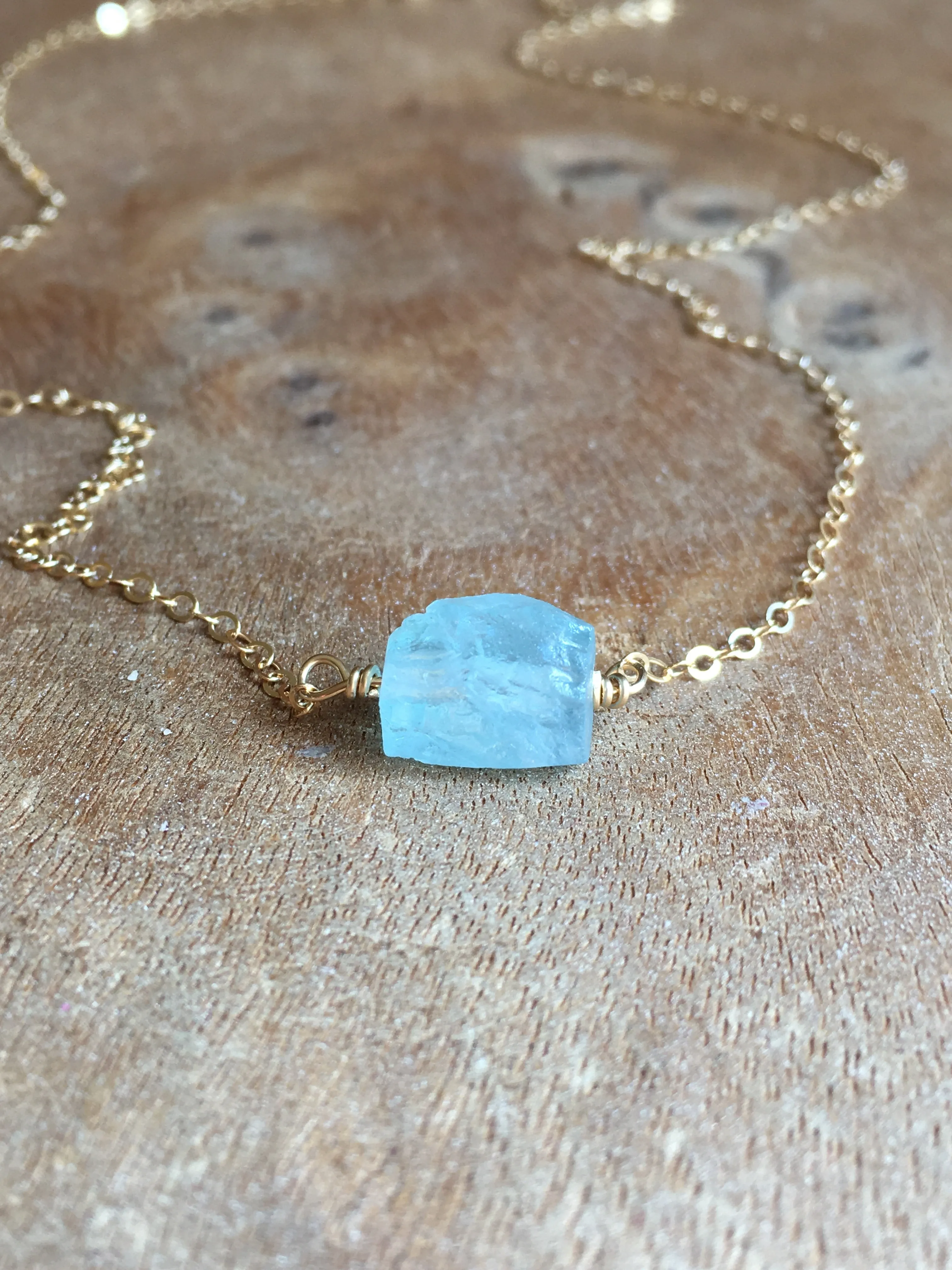 Dainty Raw Aquamarine Necklace March Birthstone Jewelry Gift For Women