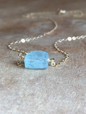 Dainty Raw Aquamarine Necklace March Birthstone Jewelry Gift For Women
