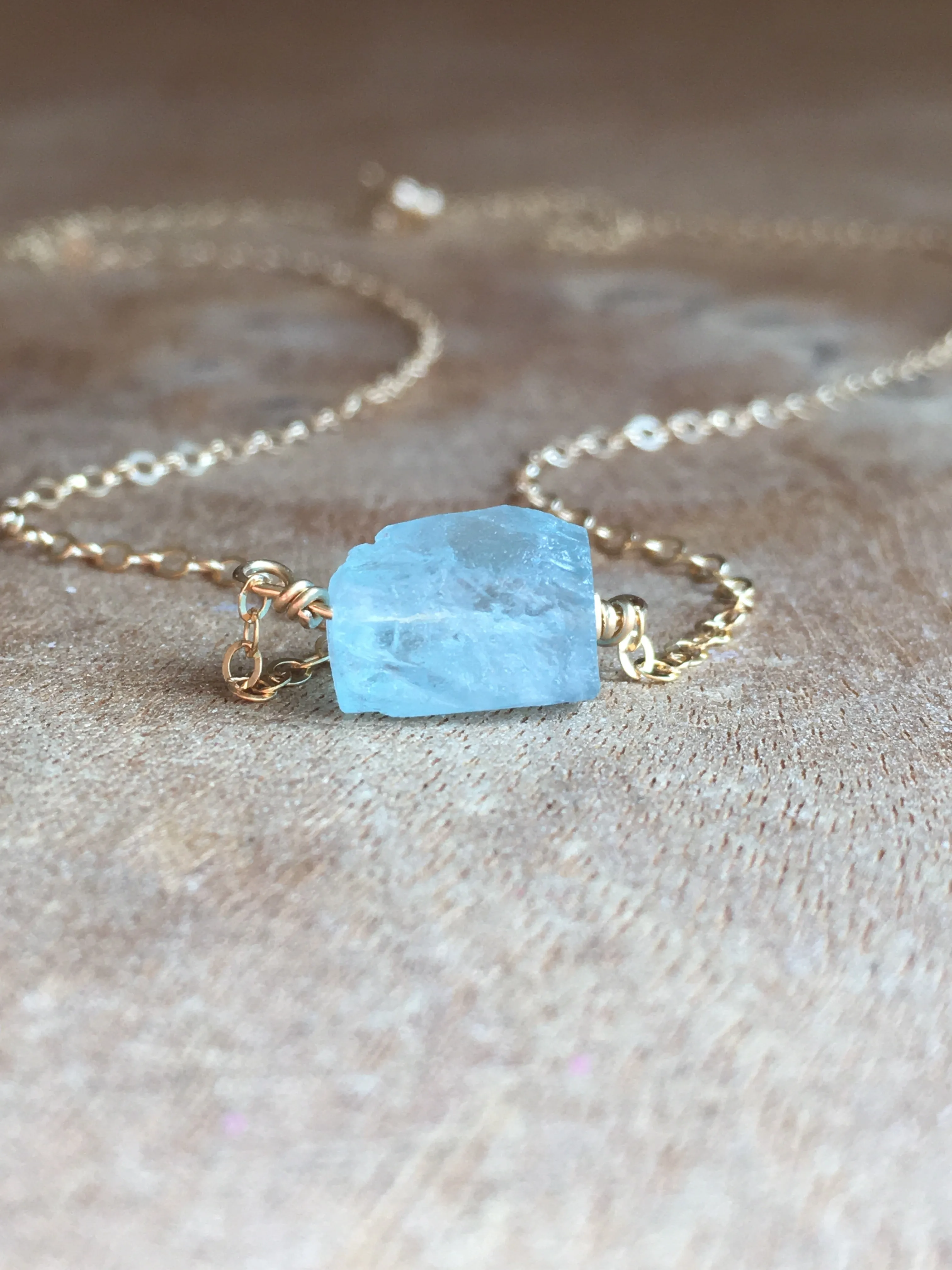 Dainty Raw Aquamarine Necklace March Birthstone Jewelry Gift For Women