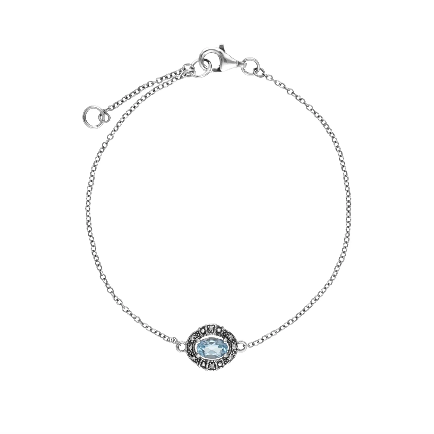 Damen Sterlingsilber Oval Blau Topas und Markasit Cluster-Armband