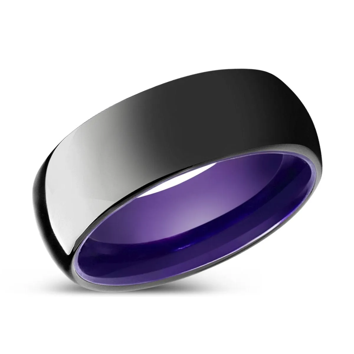 DAUER | Purple Ring, Black Tungsten Ring, Shiny, Domed