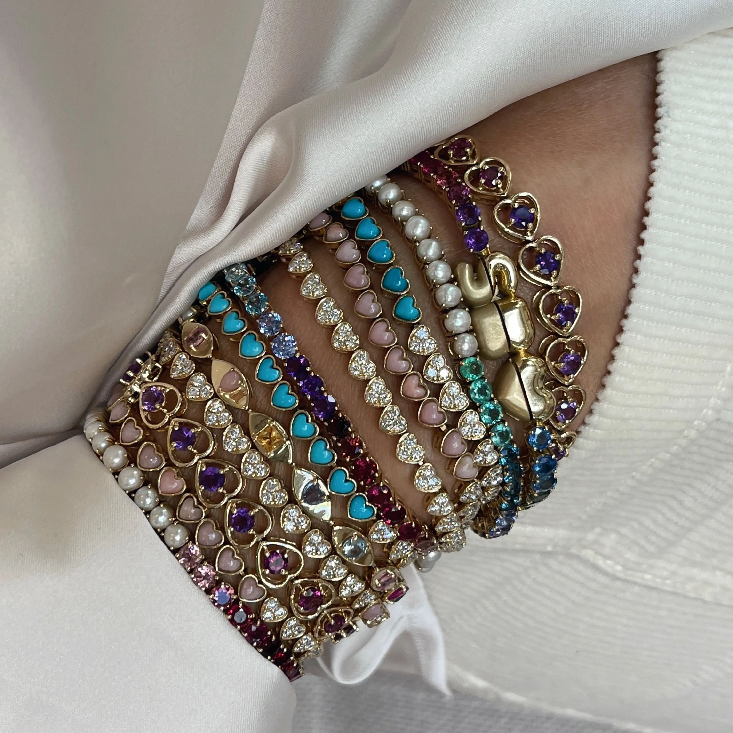 Diamond & Cabochon Stone Tennis Bracelet