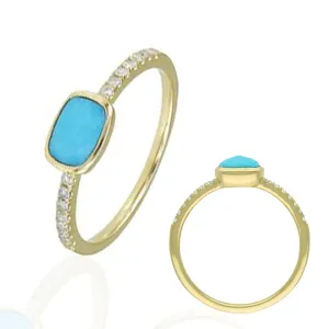 Diamond & Cushion Cut Turquoise Ring in US Size 8