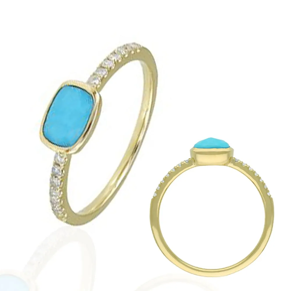Diamond & Cushion Cut Turquoise Ring in US Size 8