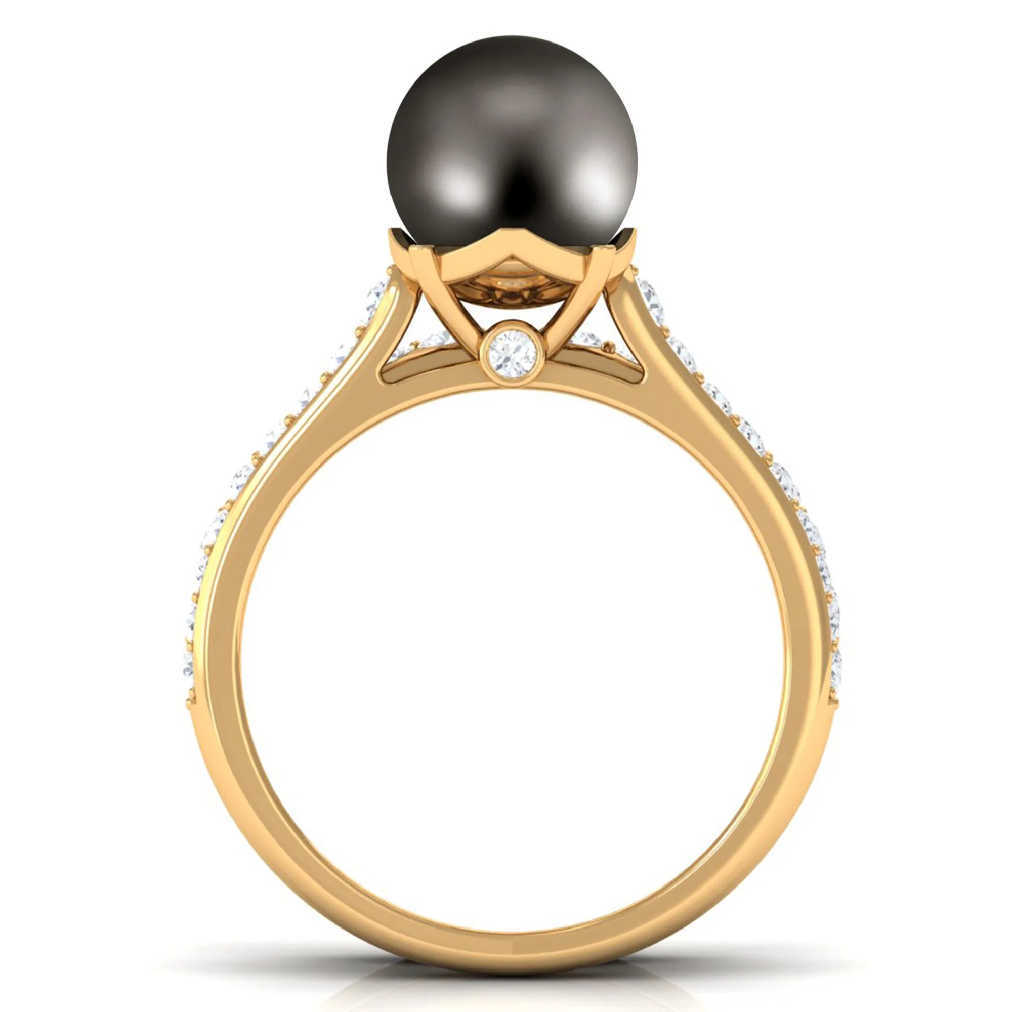 Elegant Wedding Ring Set with 9.75 CT Tahitian Pearl and Moissanite
