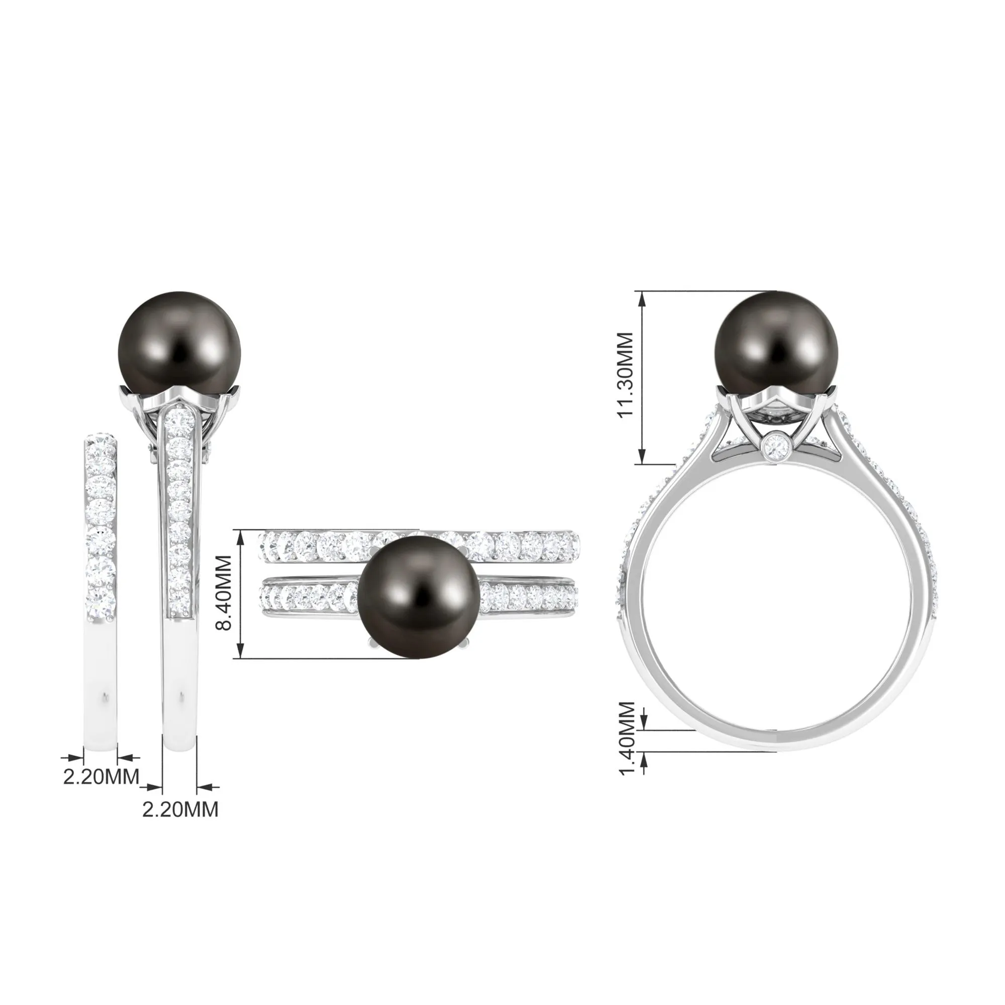 Elegant Wedding Ring Set with 9.75 CT Tahitian Pearl and Moissanite