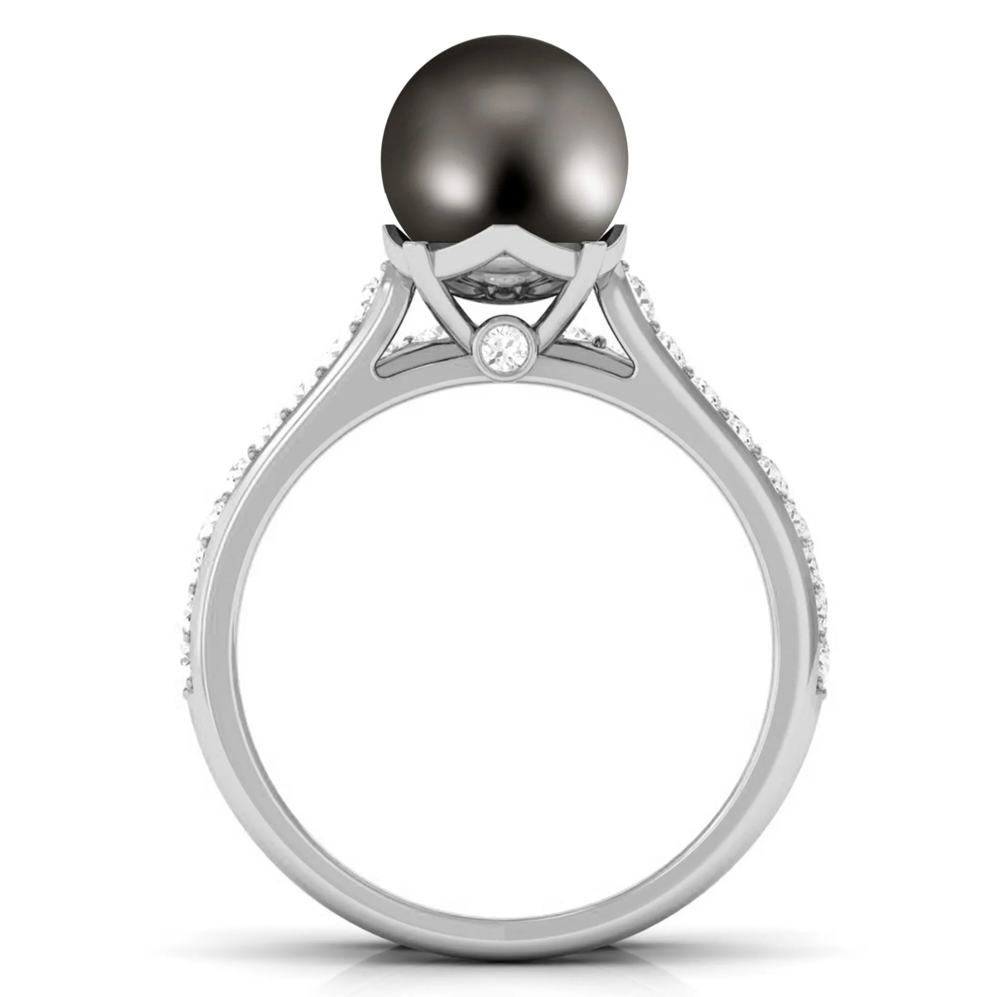 Elegant Wedding Ring Set with 9.75 CT Tahitian Pearl and Moissanite