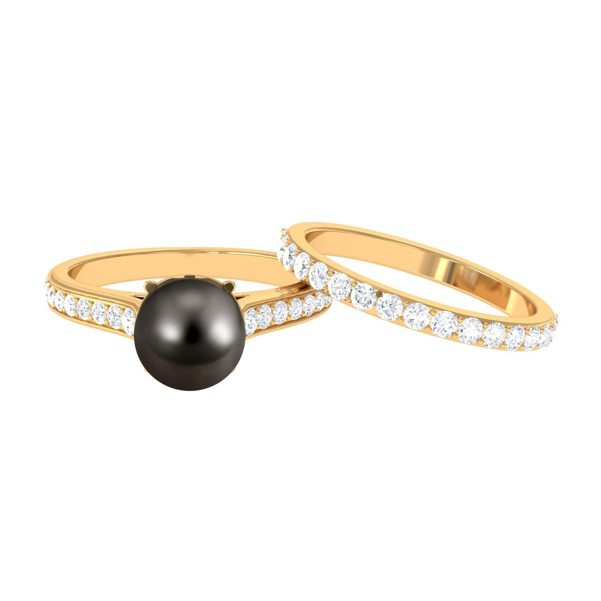 Elegant Wedding Ring Set with 9.75 CT Tahitian Pearl and Moissanite