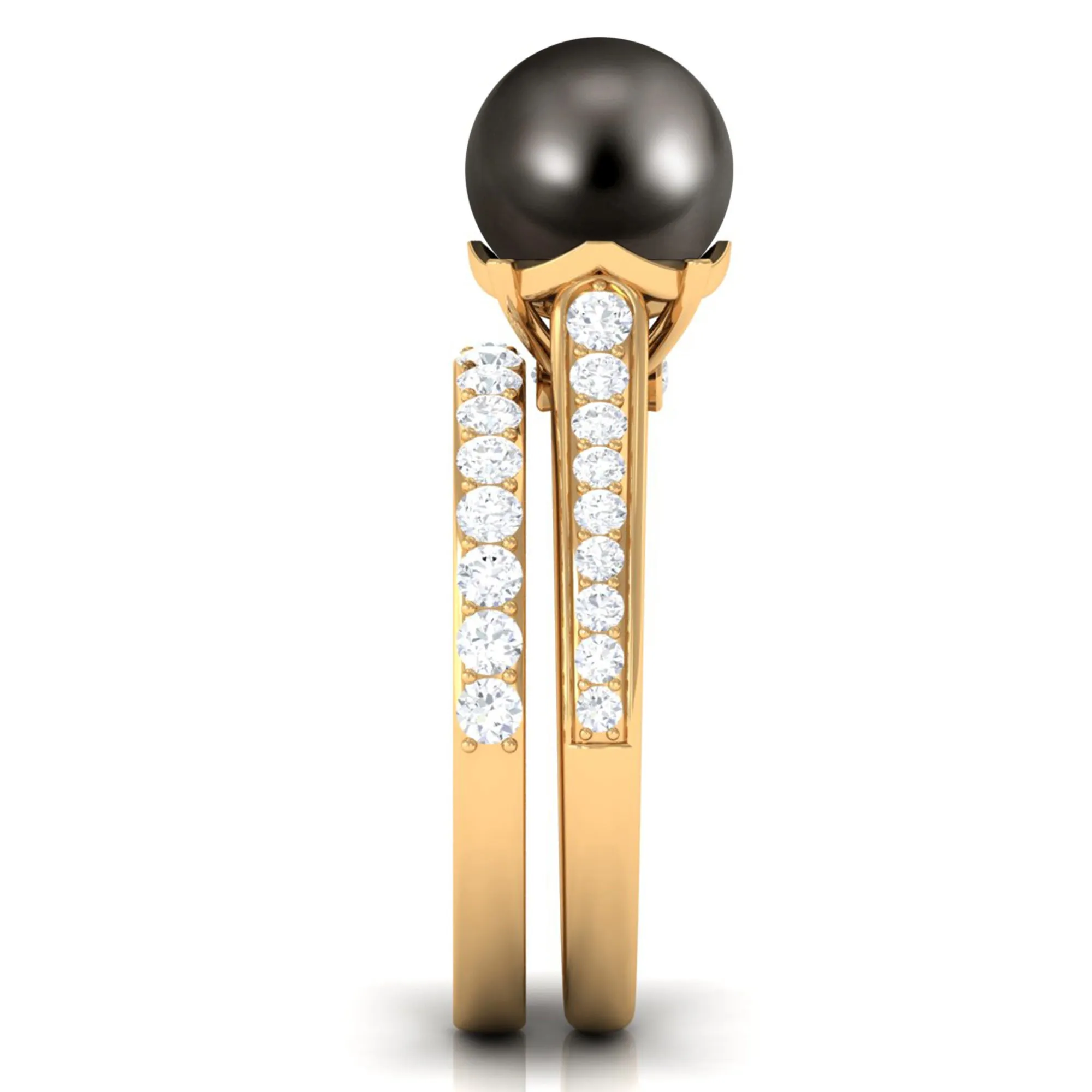 Elegant Wedding Ring Set with 9.75 CT Tahitian Pearl and Moissanite