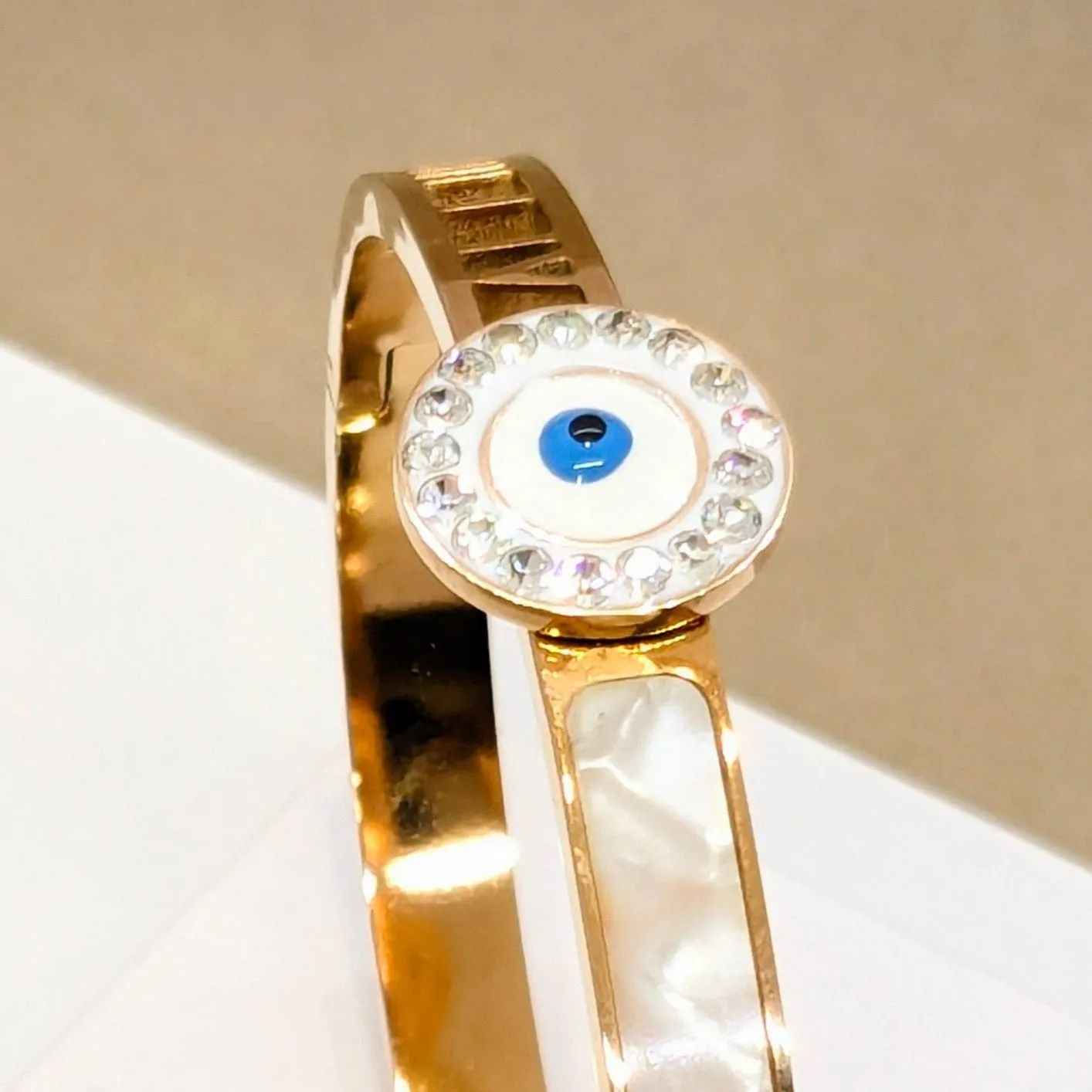 Evil's Eye Zirconia Studded CNC Cut Premium Rose Gold Bracelet