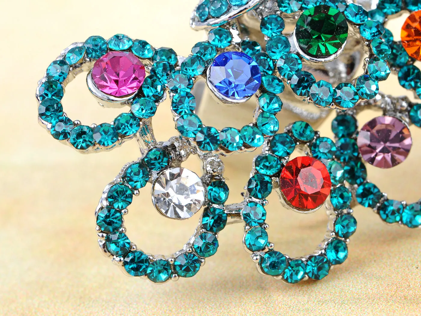 Exotic Wild Bird Indicolite Bright Blue Peacock Tail Ring