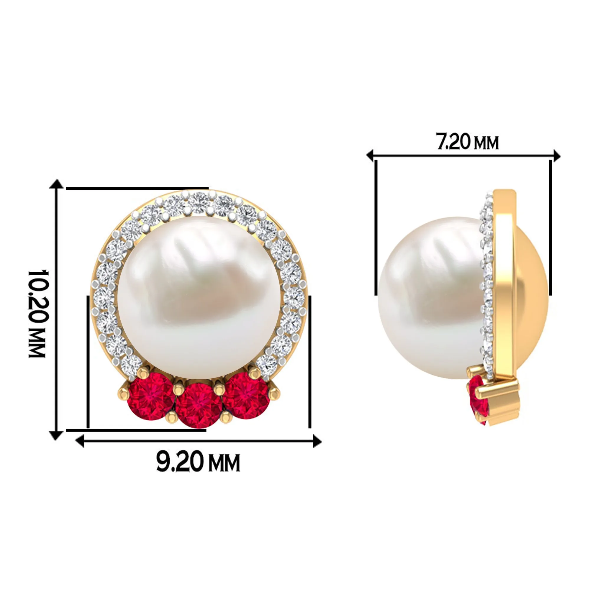 Freshwater Pearl and Ruby Stud Earrings with Diamond Halo