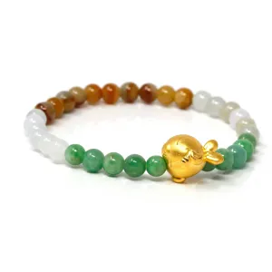Genuine High-quality Jade Jadeite Bracelet Bangle with 24k Yellow Goldfish Charm Colorful  #405