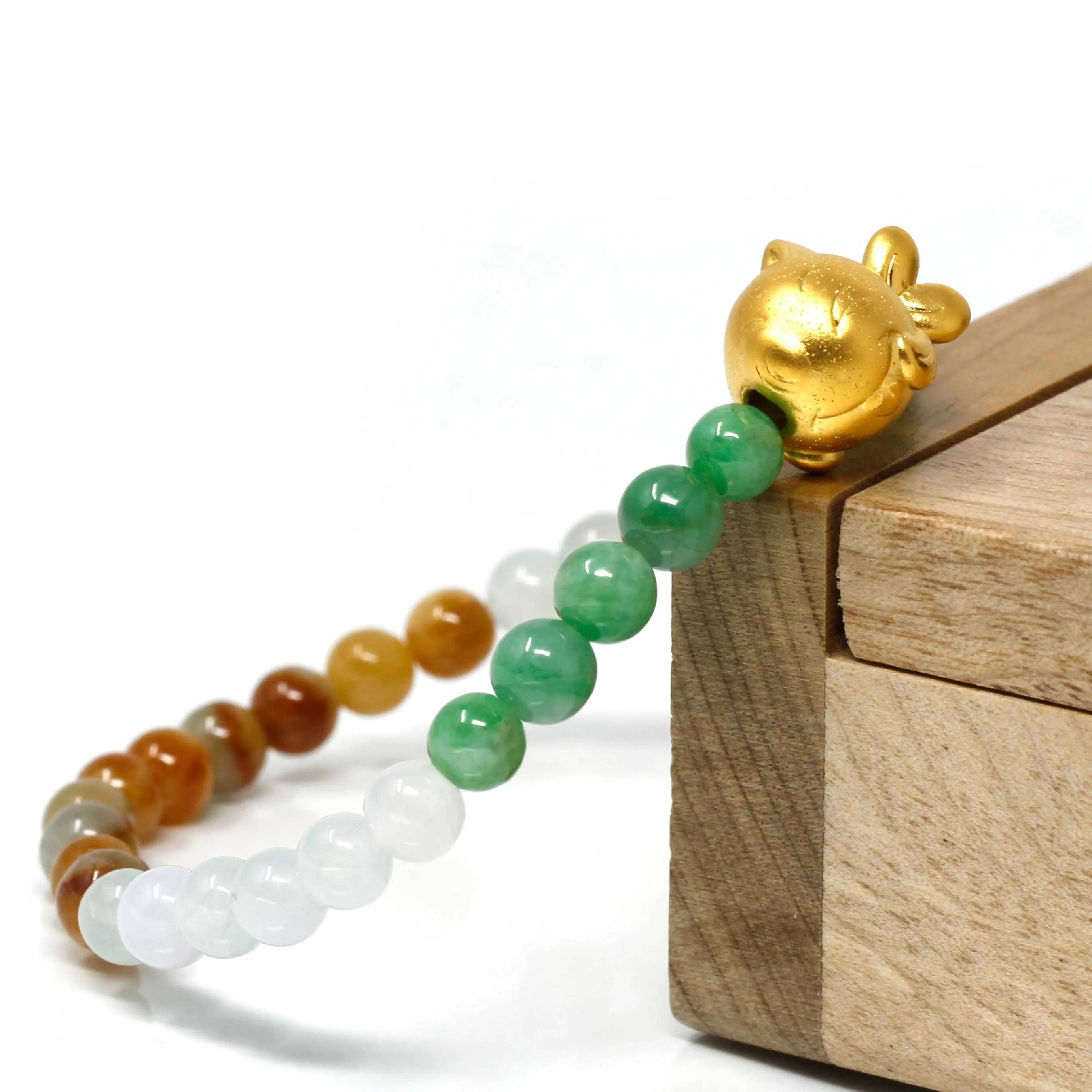 Genuine High-quality Jade Jadeite Bracelet Bangle with 24k Yellow Goldfish Charm Colorful  #405