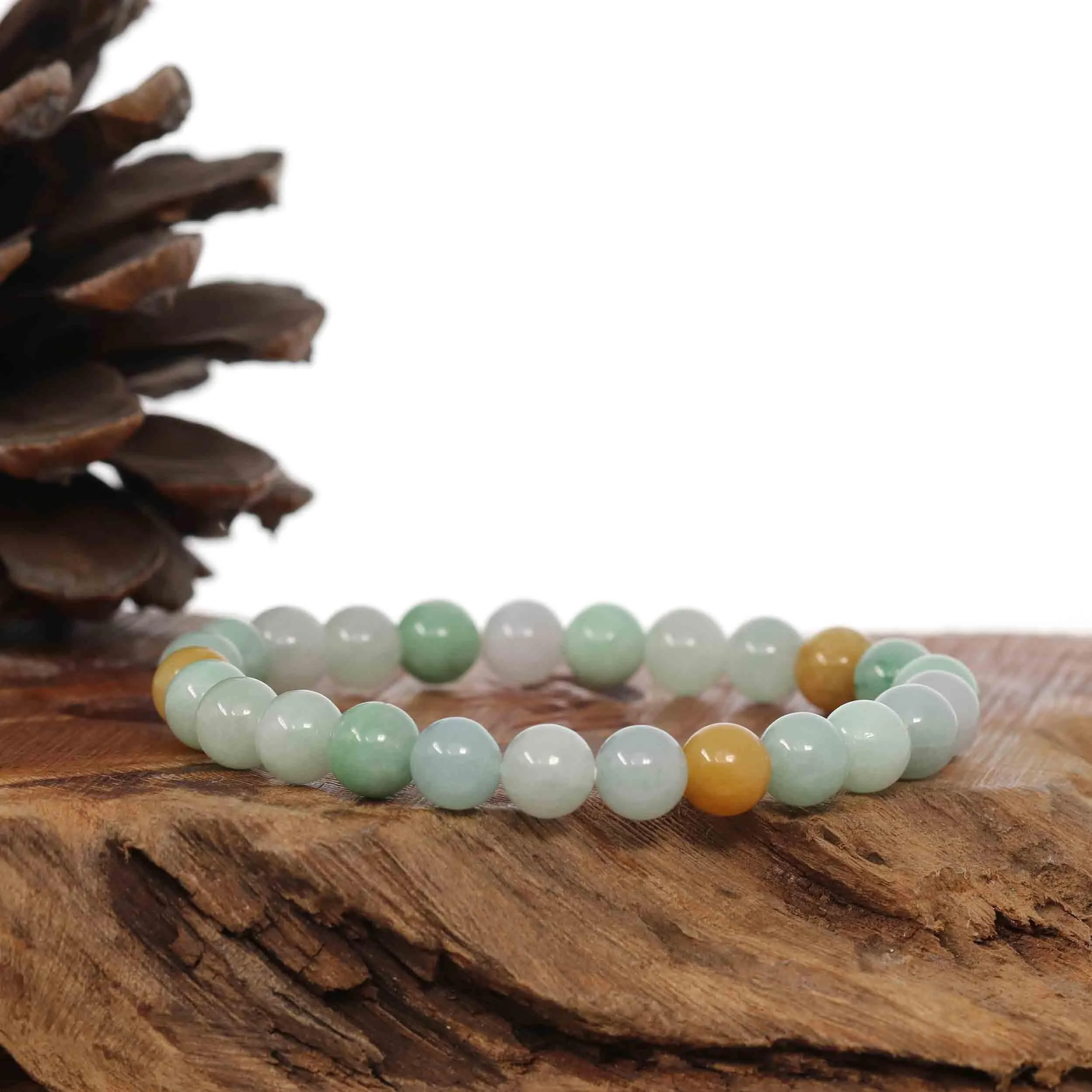 Genuine Jadeite Jade Round Multiple Colors Beads Bracelet ( 7.5 mm)