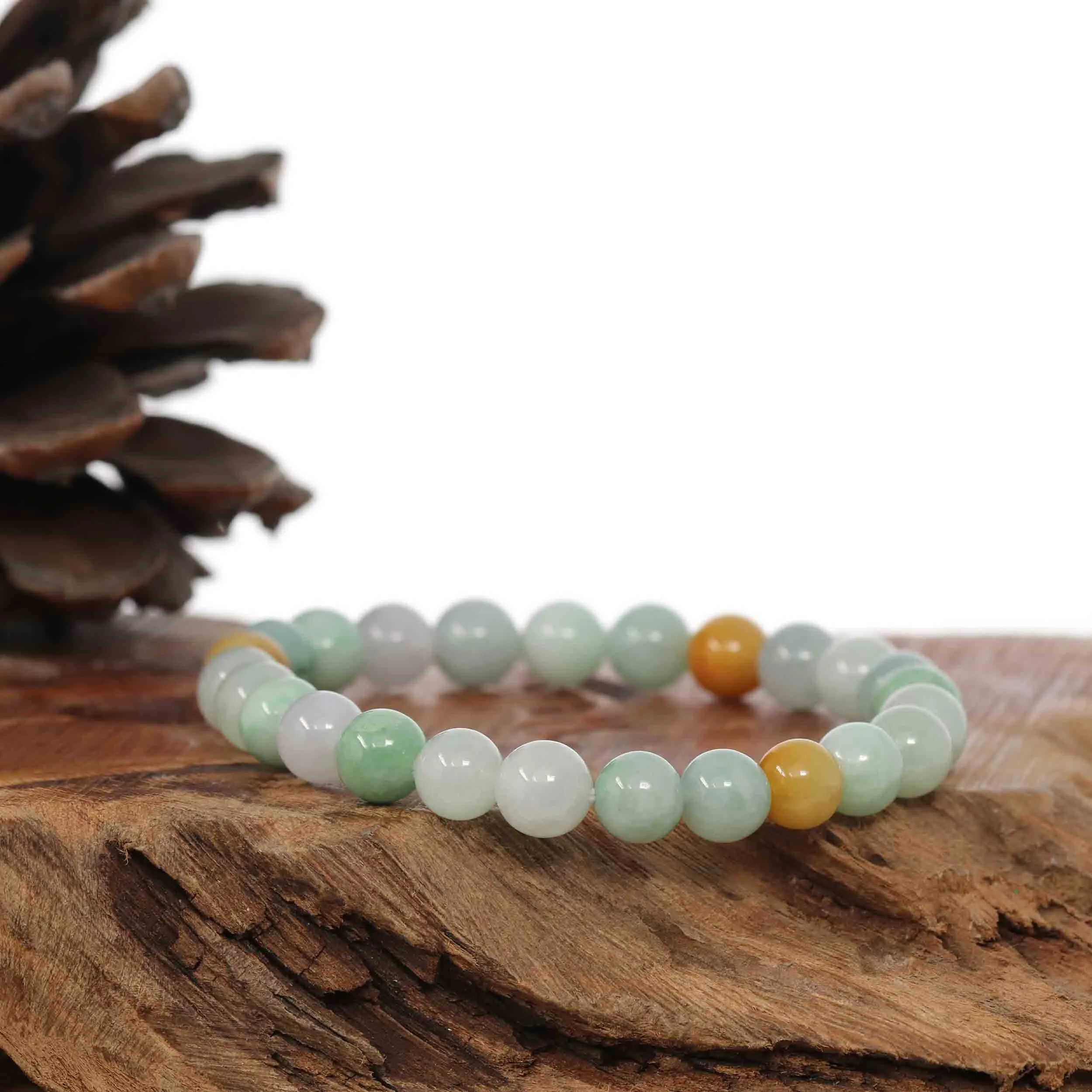 Genuine Jadeite Jade Round Multiple Colors Beads Bracelet ( 7.5 mm)