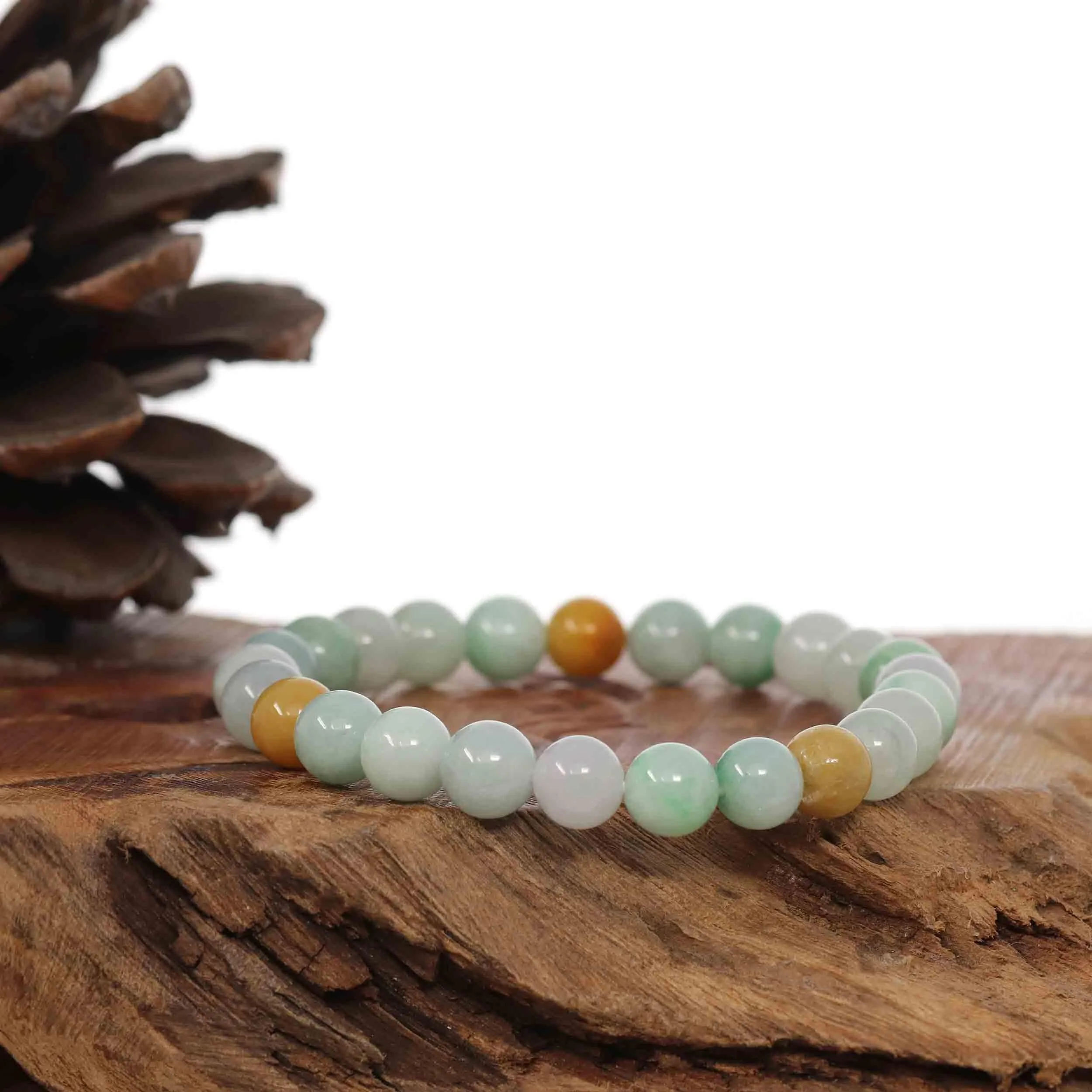 Genuine Jadeite Jade Round Multiple Colors Beads Bracelet ( 7.5 mm)