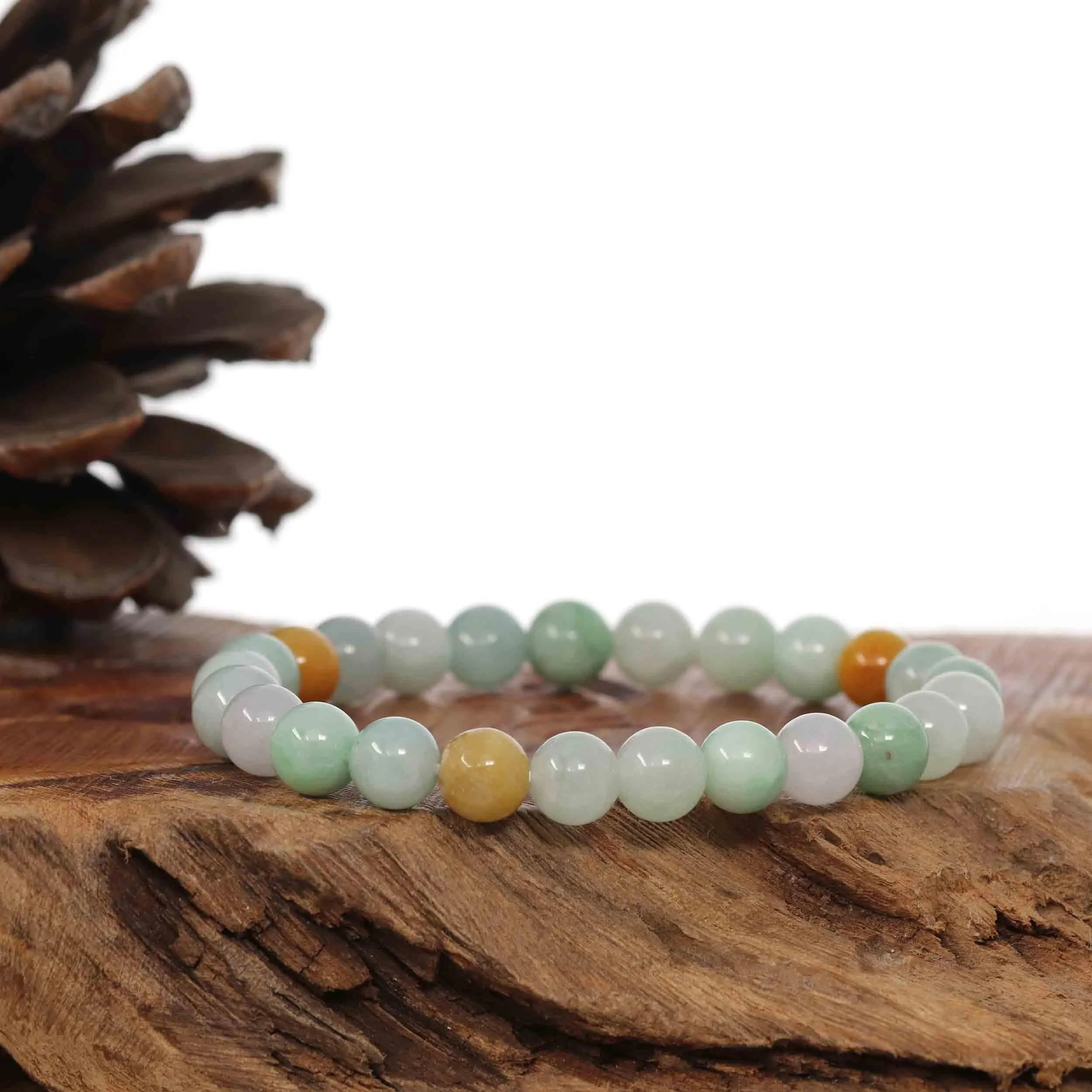 Genuine Jadeite Jade Round Multiple Colors Beads Bracelet ( 7.5 mm)