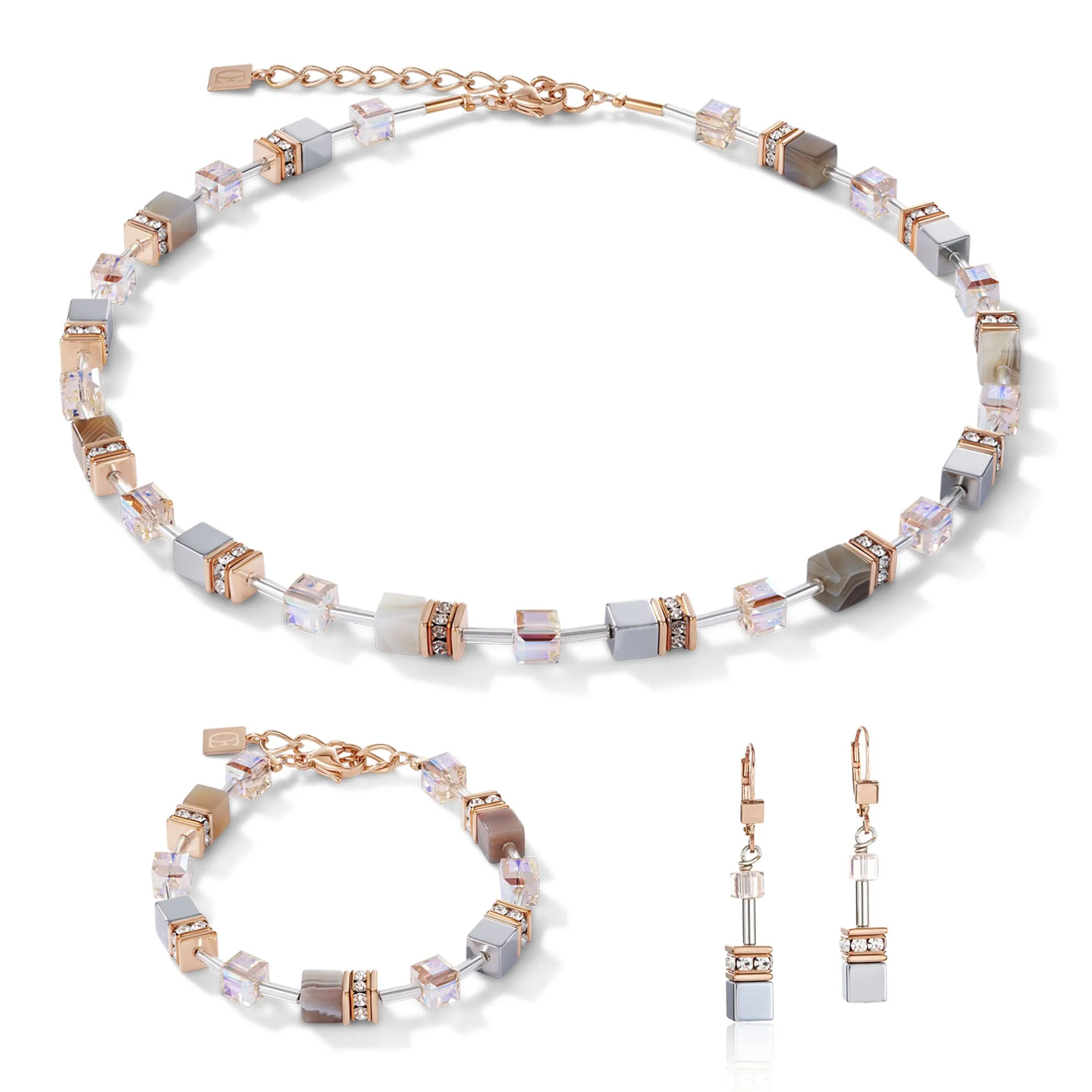 GeoCUBE Botswana Agate & Haematite Apricot Bracelet