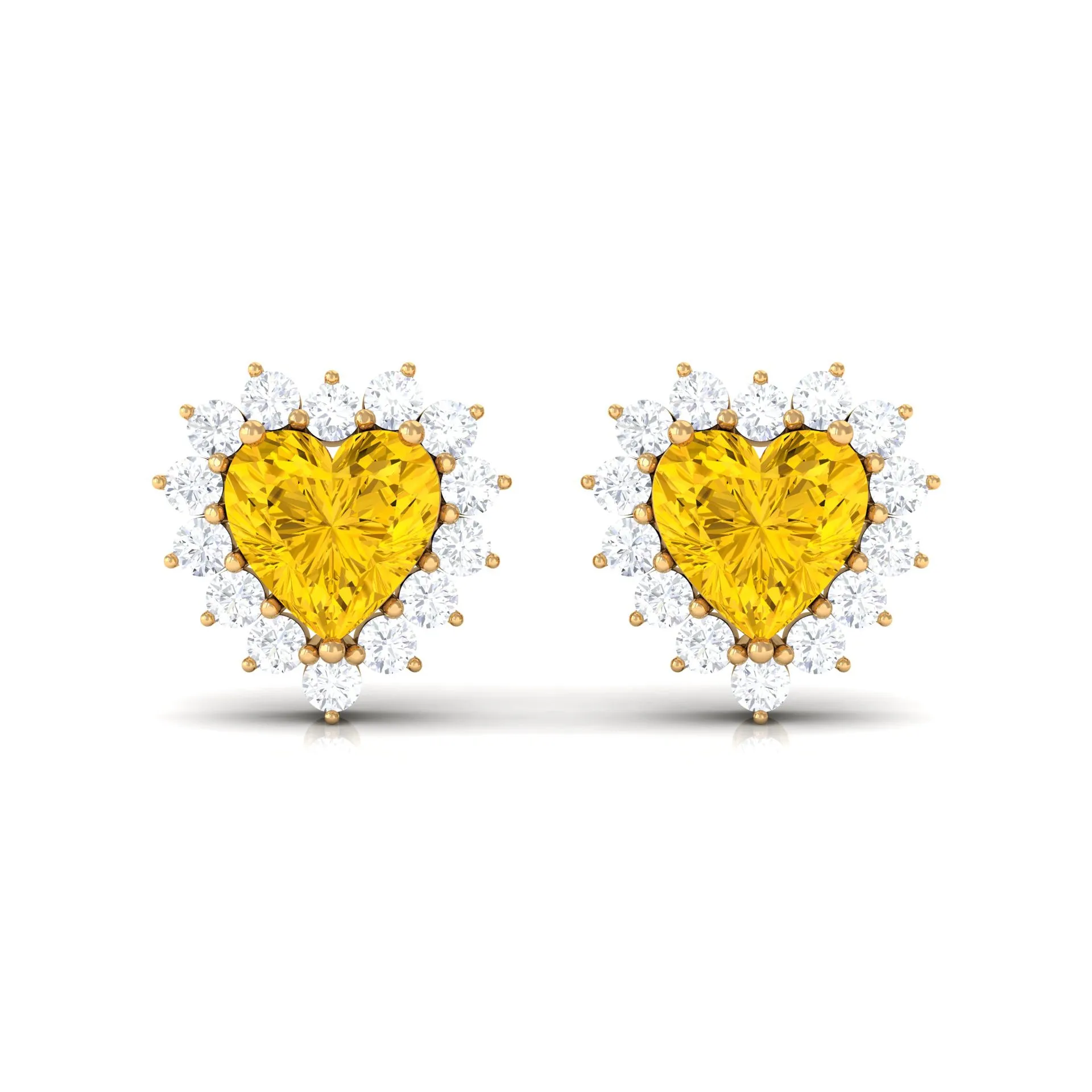 Heart Shape Yellow Sapphire and Diamond Minimal Halo Stud Earrings