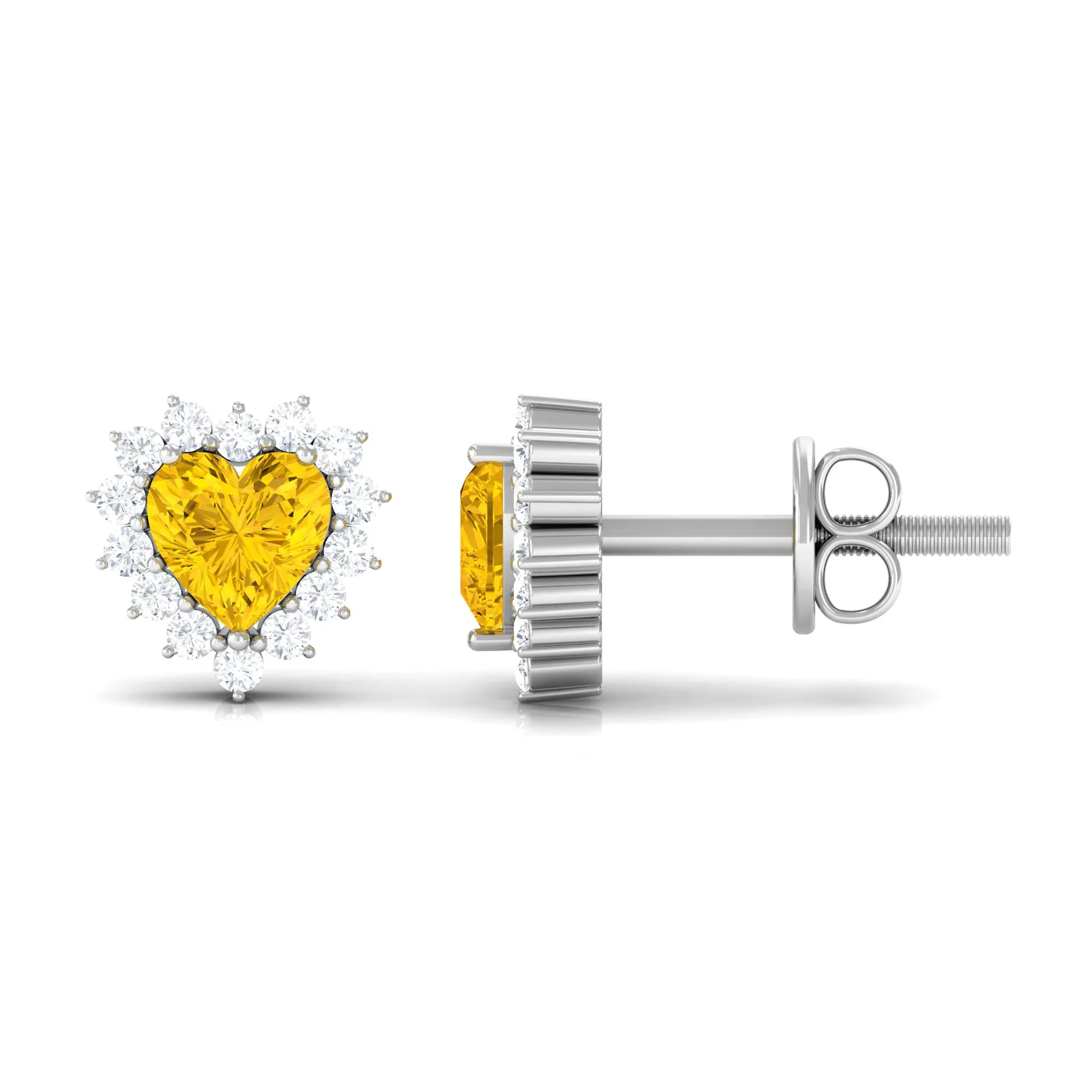 Heart Shape Yellow Sapphire and Diamond Minimal Halo Stud Earrings