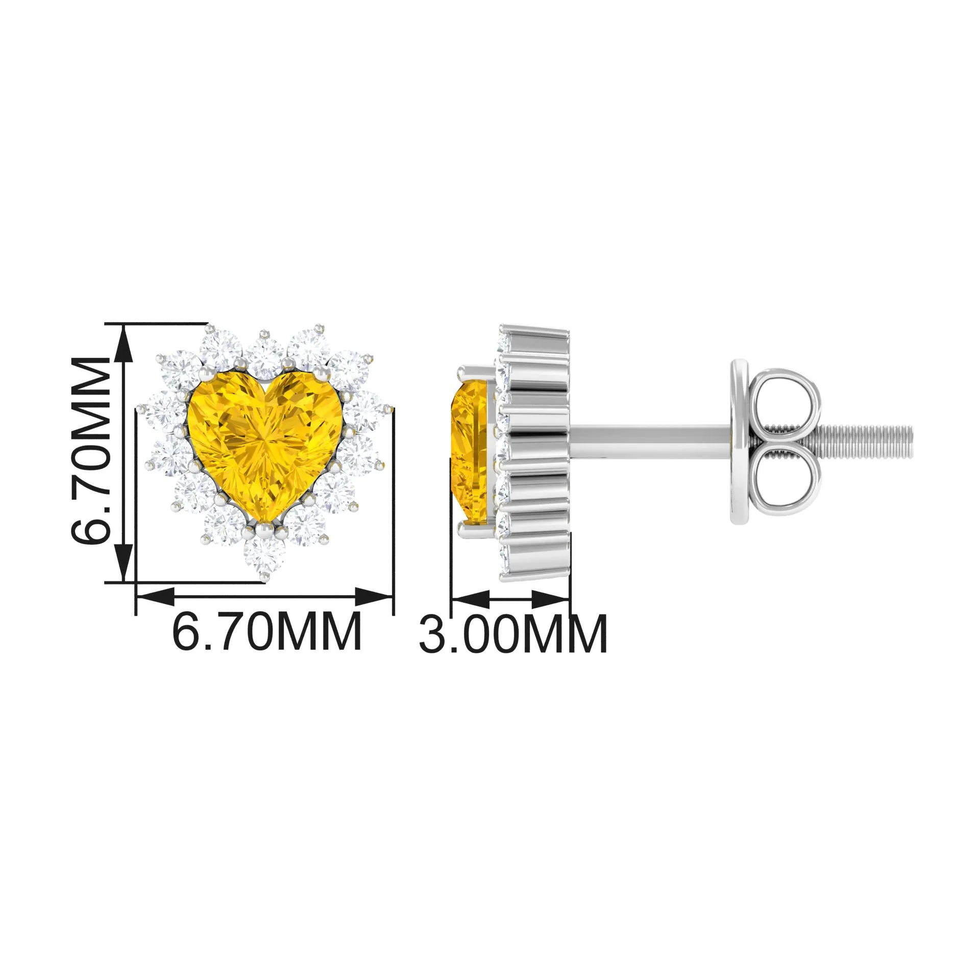 Heart Shape Yellow Sapphire and Diamond Minimal Halo Stud Earrings