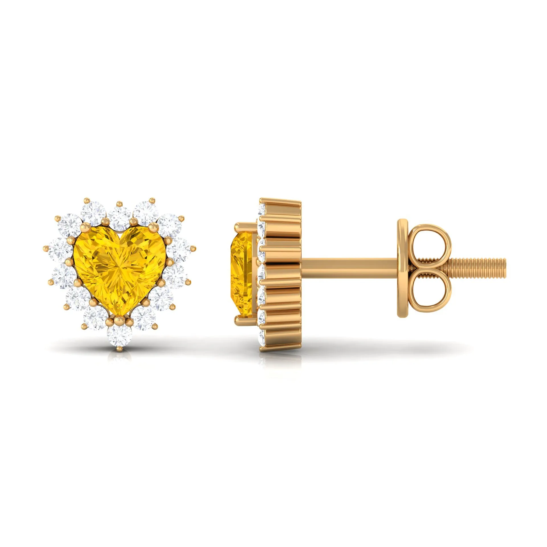 Heart Shape Yellow Sapphire and Diamond Minimal Halo Stud Earrings