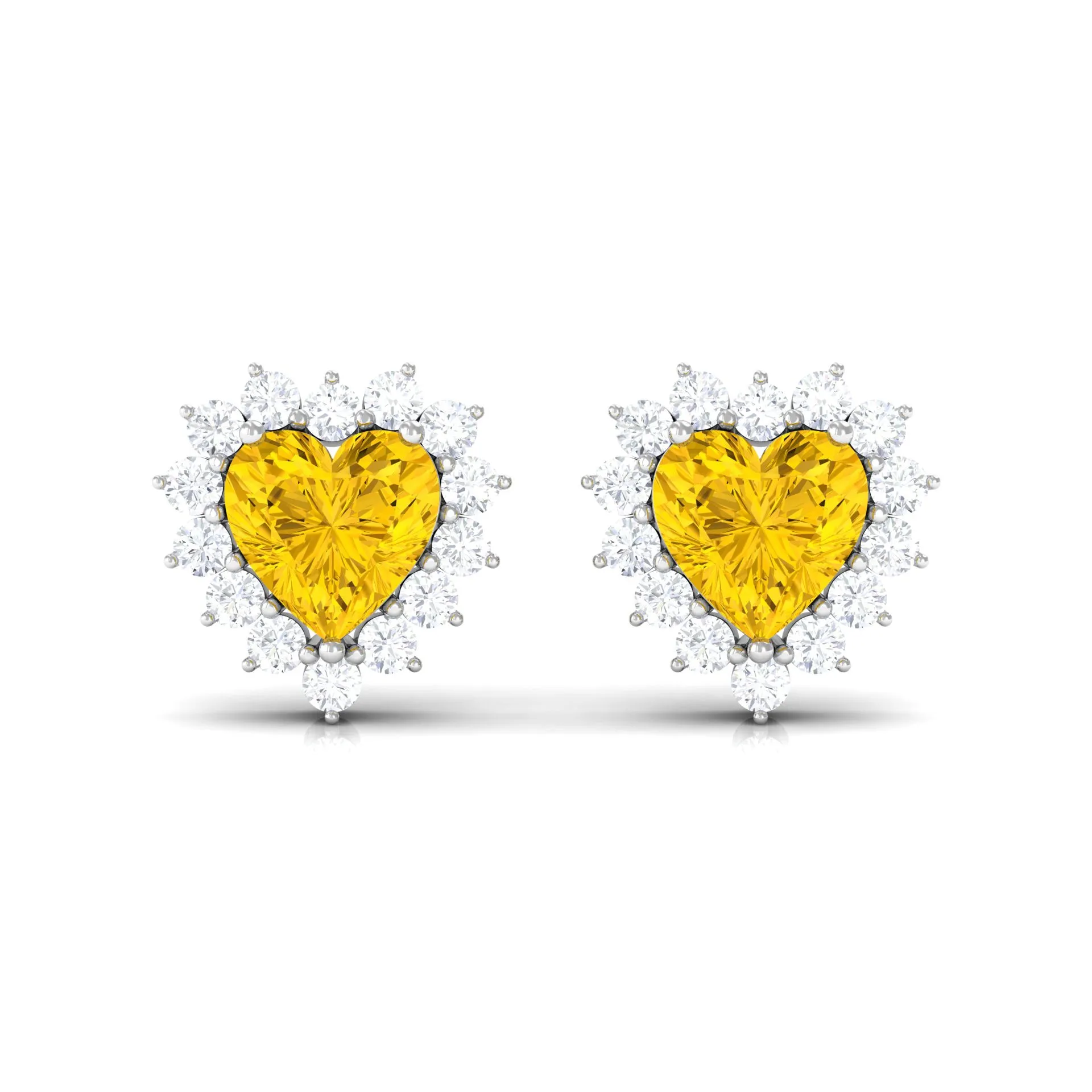 Heart Shape Yellow Sapphire and Diamond Minimal Halo Stud Earrings