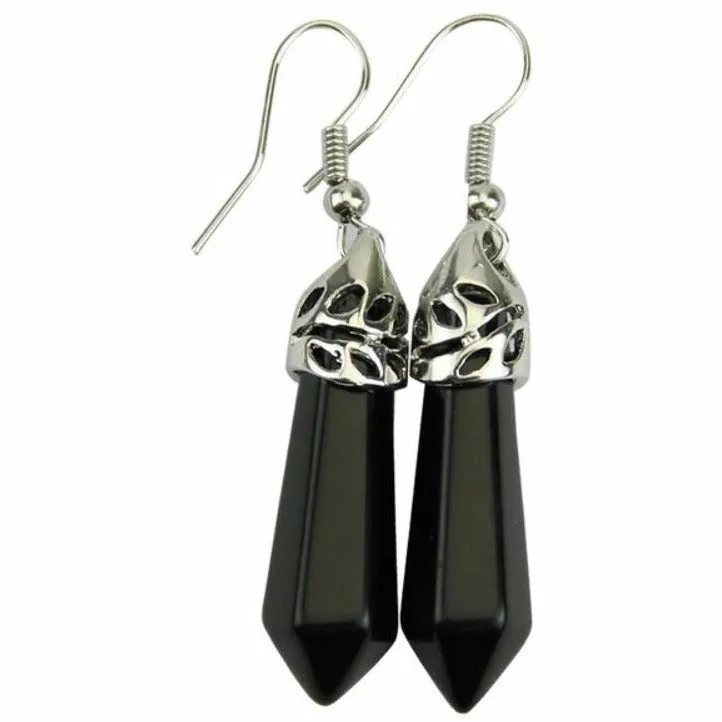 Hexagonal Agate Stone Drop Earrings