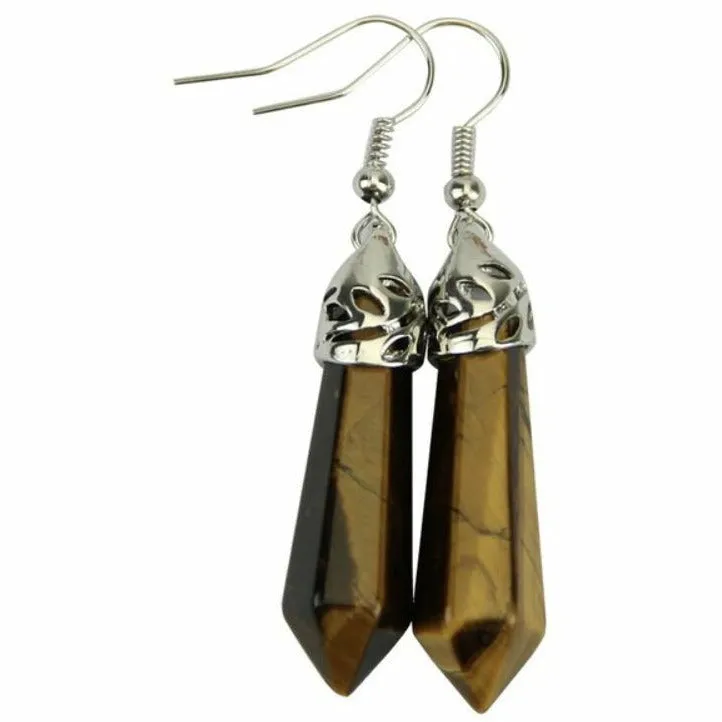 Hexagonal Agate Stone Drop Earrings