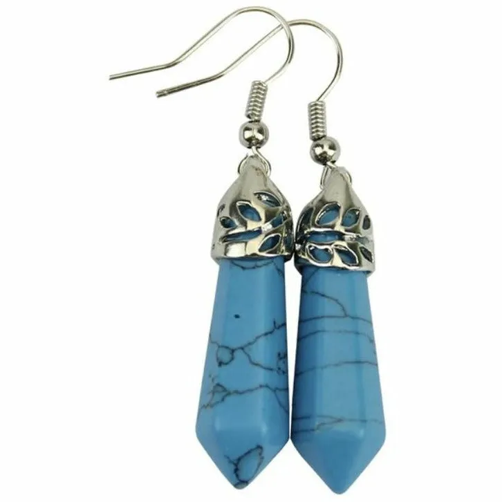 Hexagonal Agate Stone Drop Earrings
