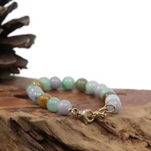 High Multiple Colors Jadeite Jade Beads Bracelet With 18K Yellow Gold Clasp ( 9.5 mm )