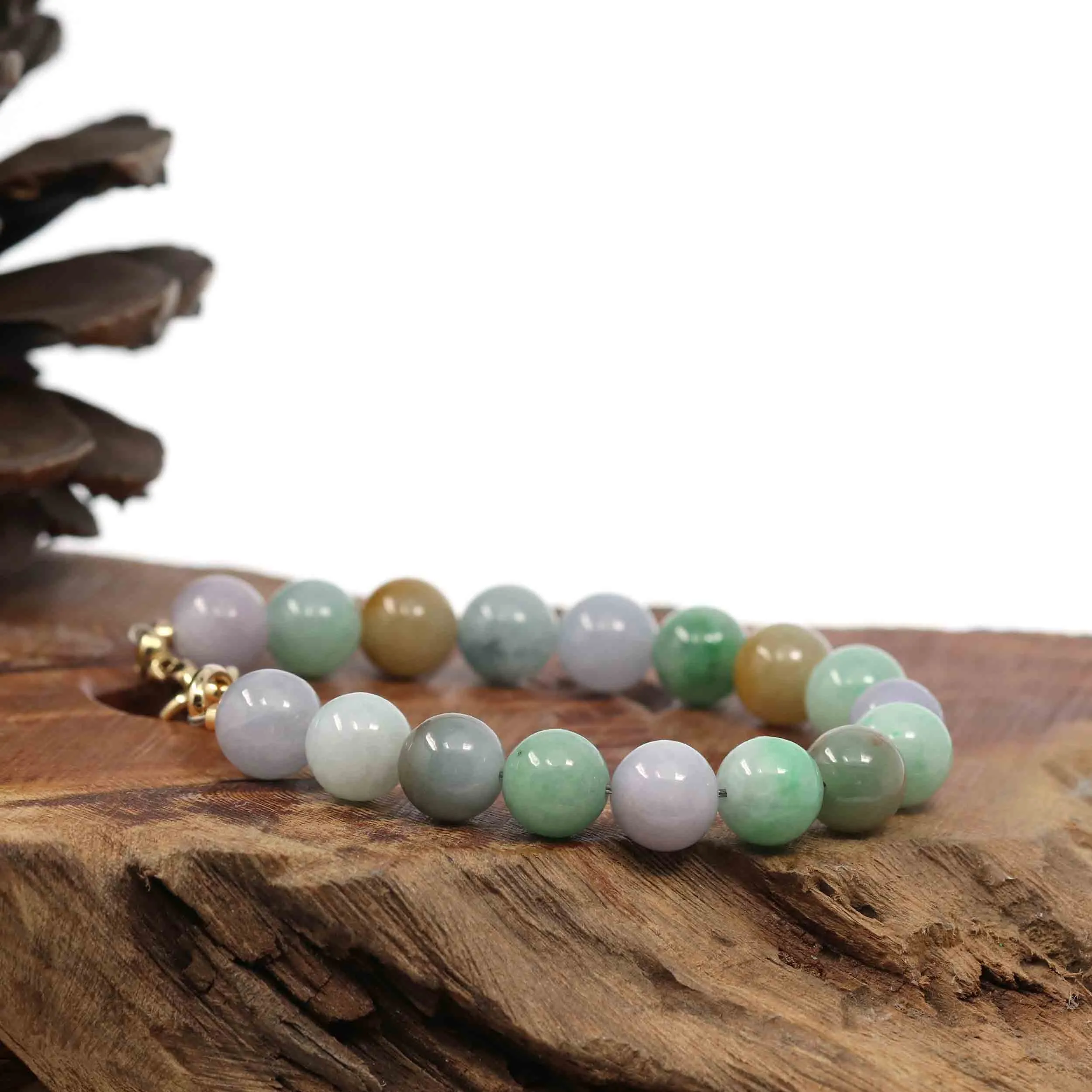 High Multiple Colors Jadeite Jade Beads Bracelet With 18K Yellow Gold Clasp ( 9.5 mm )