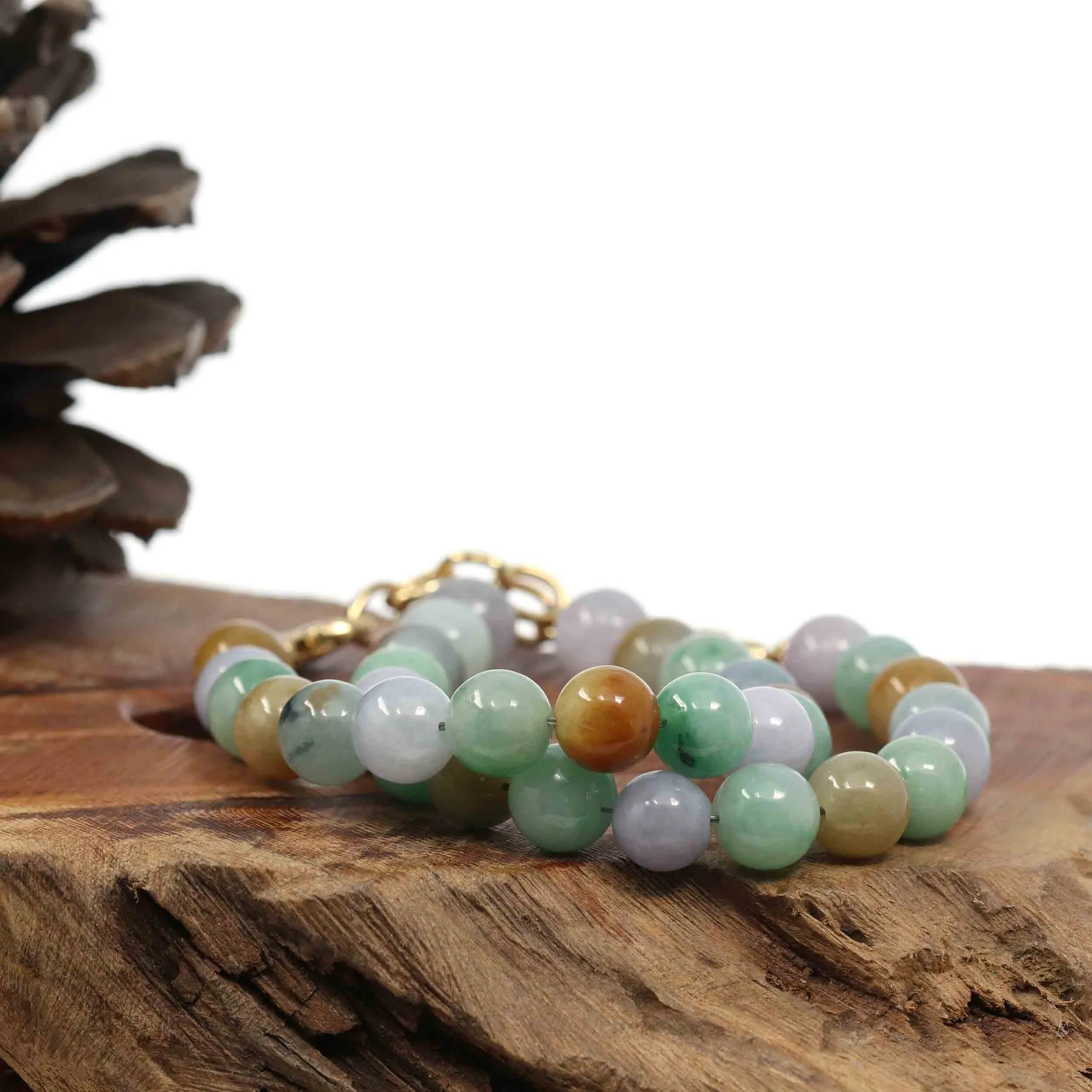 High Multiple Colors Jadeite Jade Beads Bracelet With 18K Yellow Gold Clasp ( 9.5 mm )