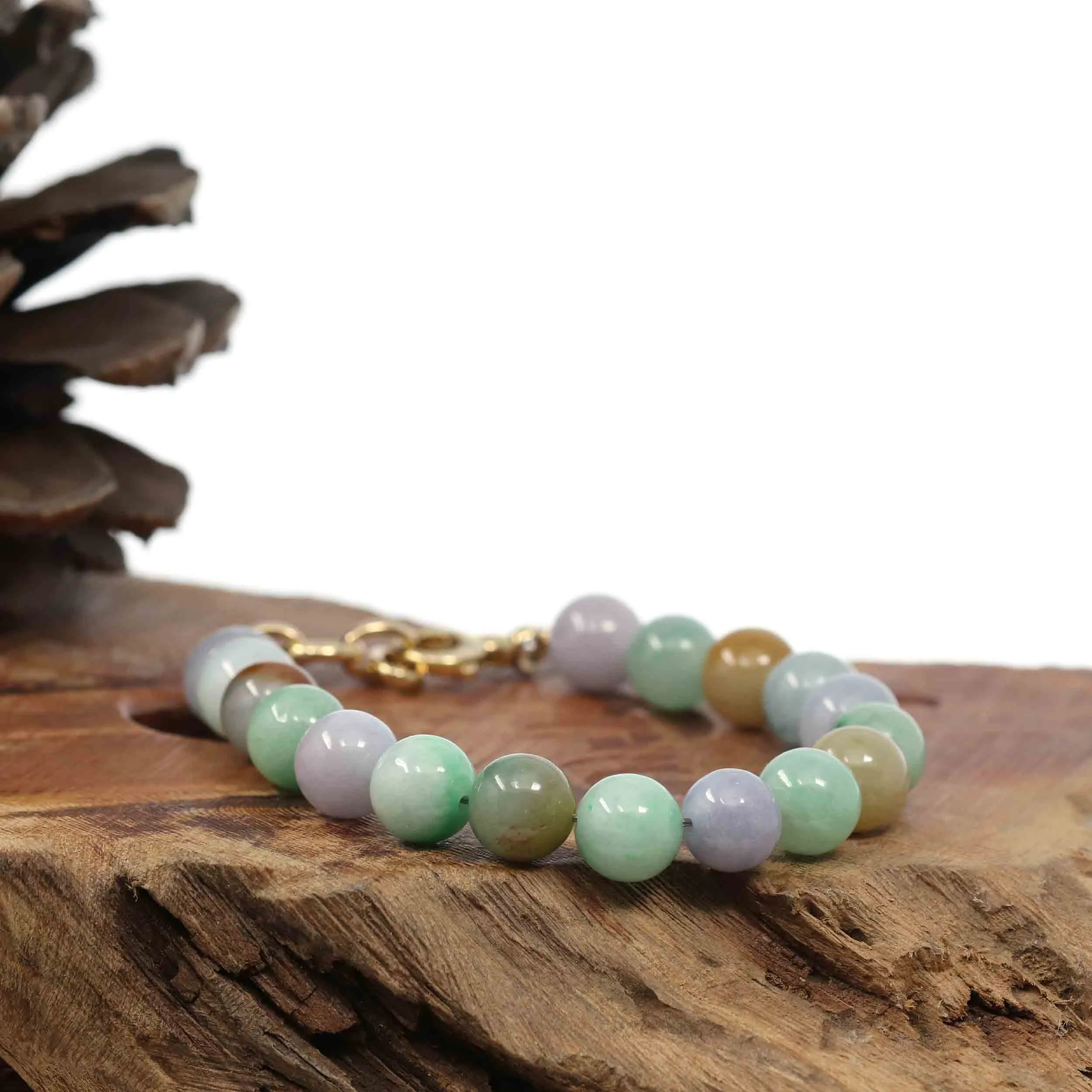 High Multiple Colors Jadeite Jade Beads Bracelet With 18K Yellow Gold Clasp ( 9.5 mm )