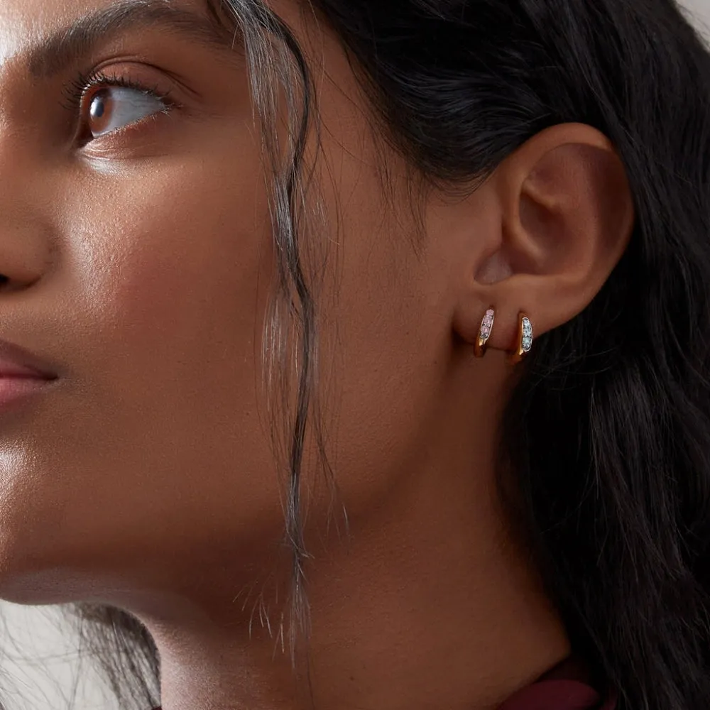 Huggie Hoop Earring - Gold/Moonstone - BIRE3GPRM
