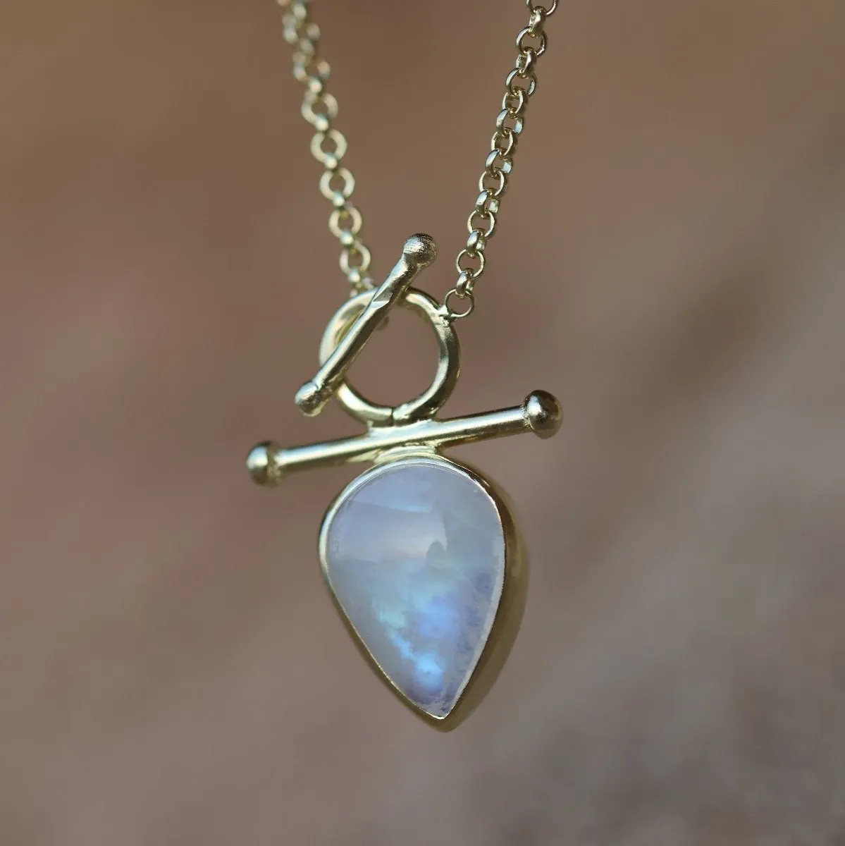 Indra 14K Gold Rainbow Moonstone Necklace