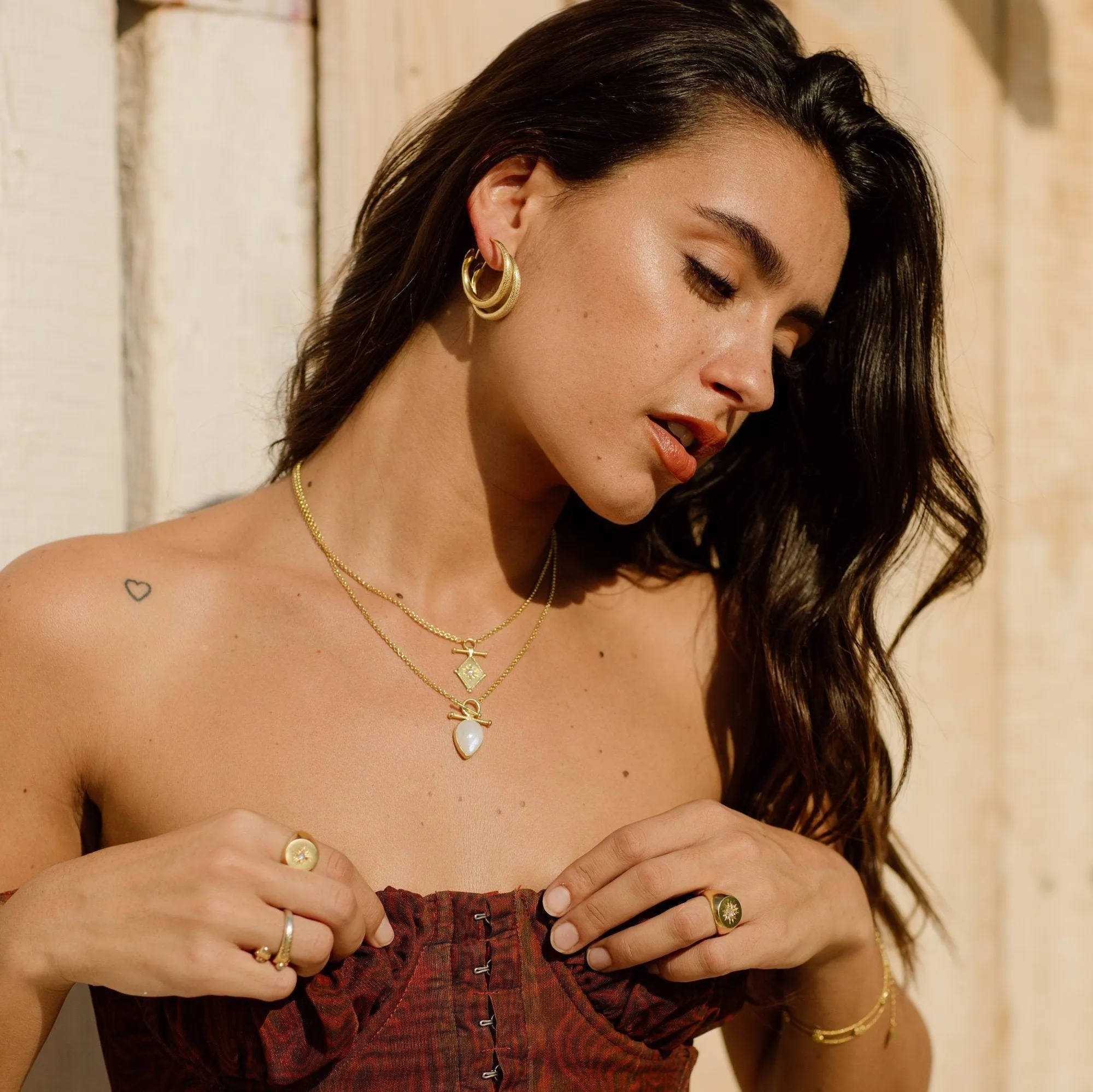 Indra 14K Gold Rainbow Moonstone Necklace