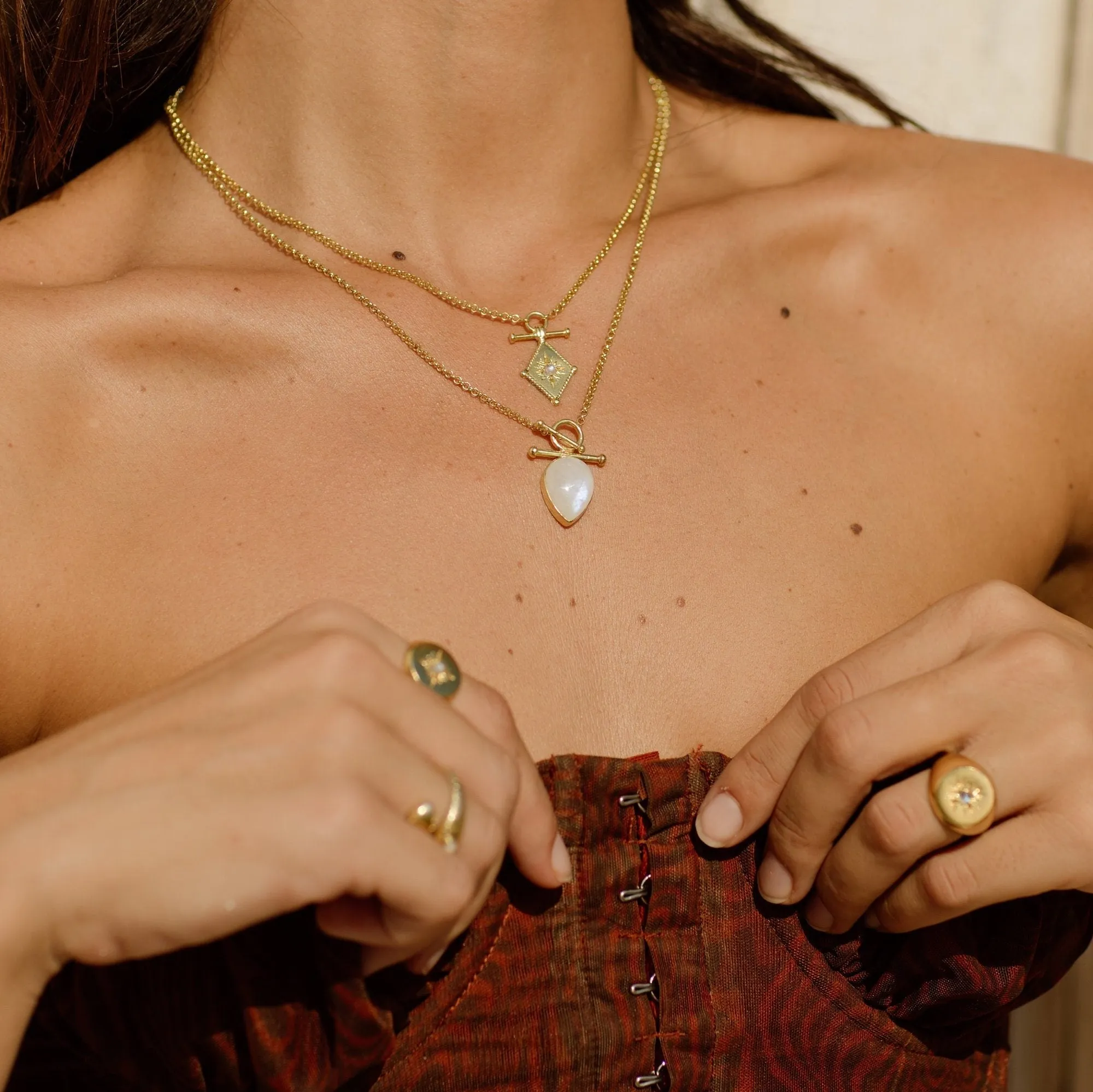 Indra 14K Gold Rainbow Moonstone Necklace