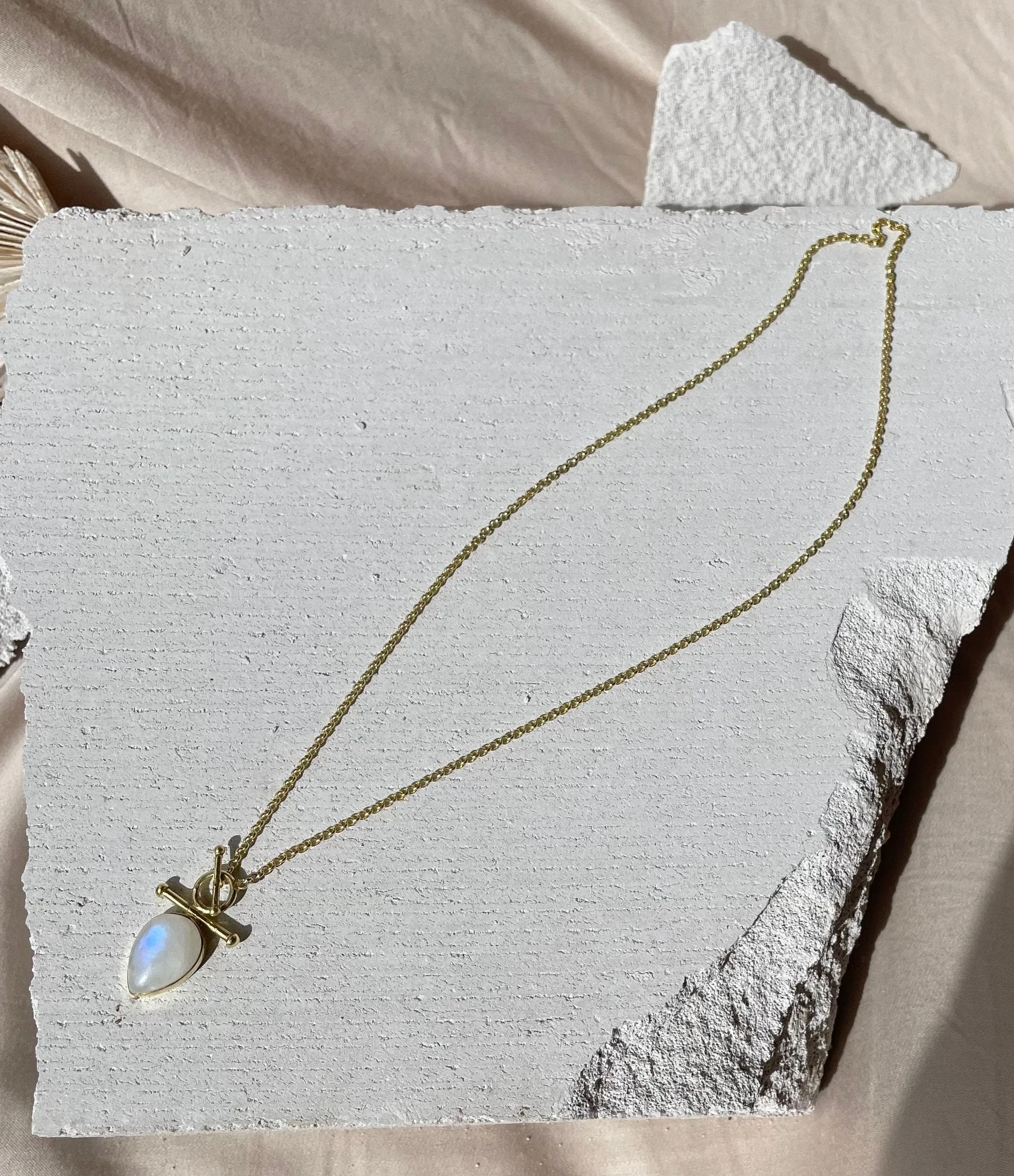 Indra 14K Gold Rainbow Moonstone Necklace
