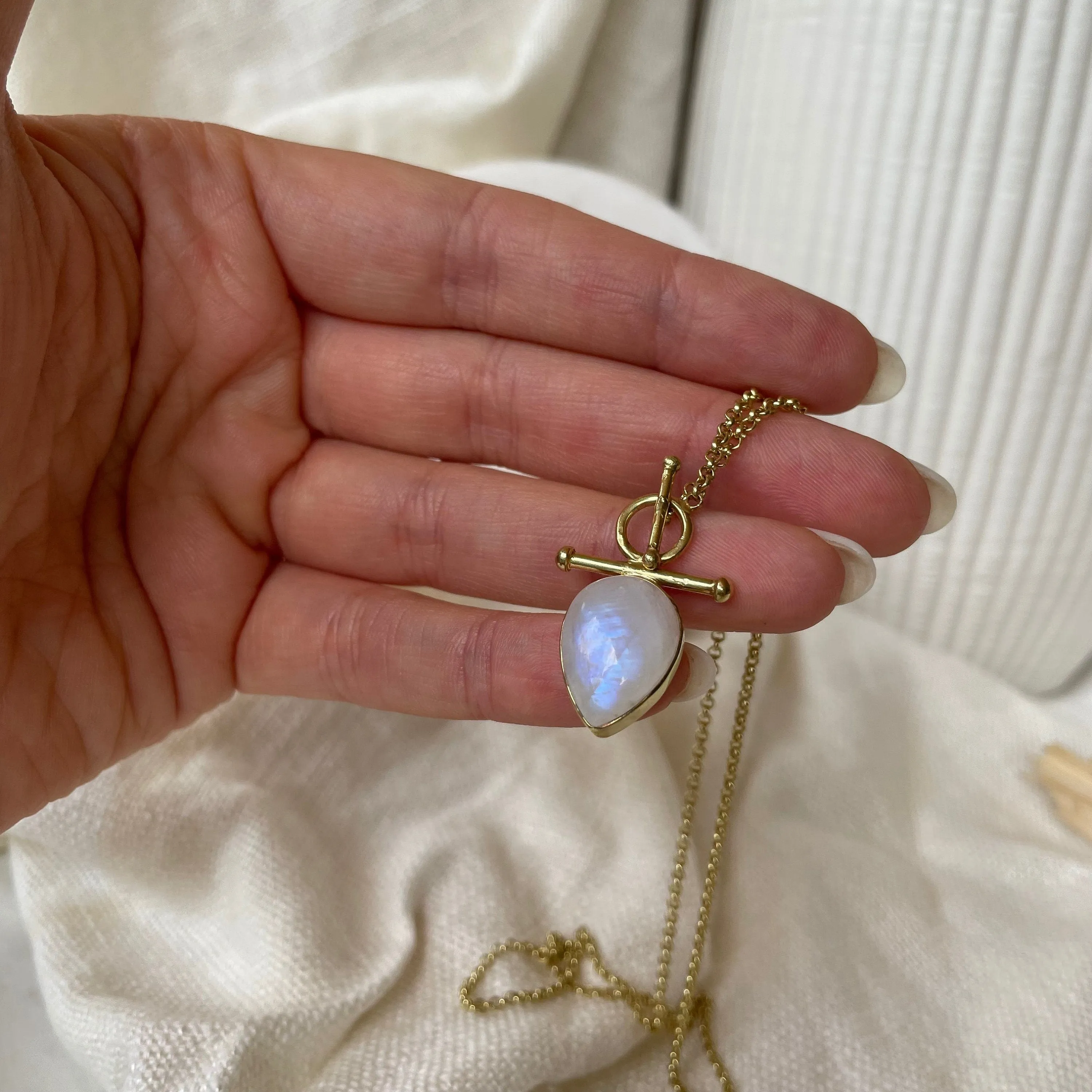 Indra 14K Gold Rainbow Moonstone Necklace