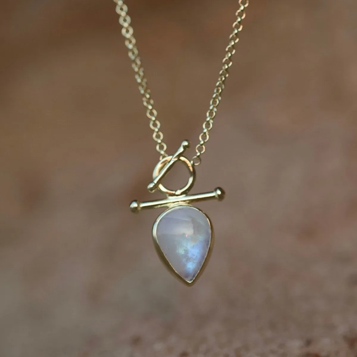 Indra 14K Gold Rainbow Moonstone Necklace