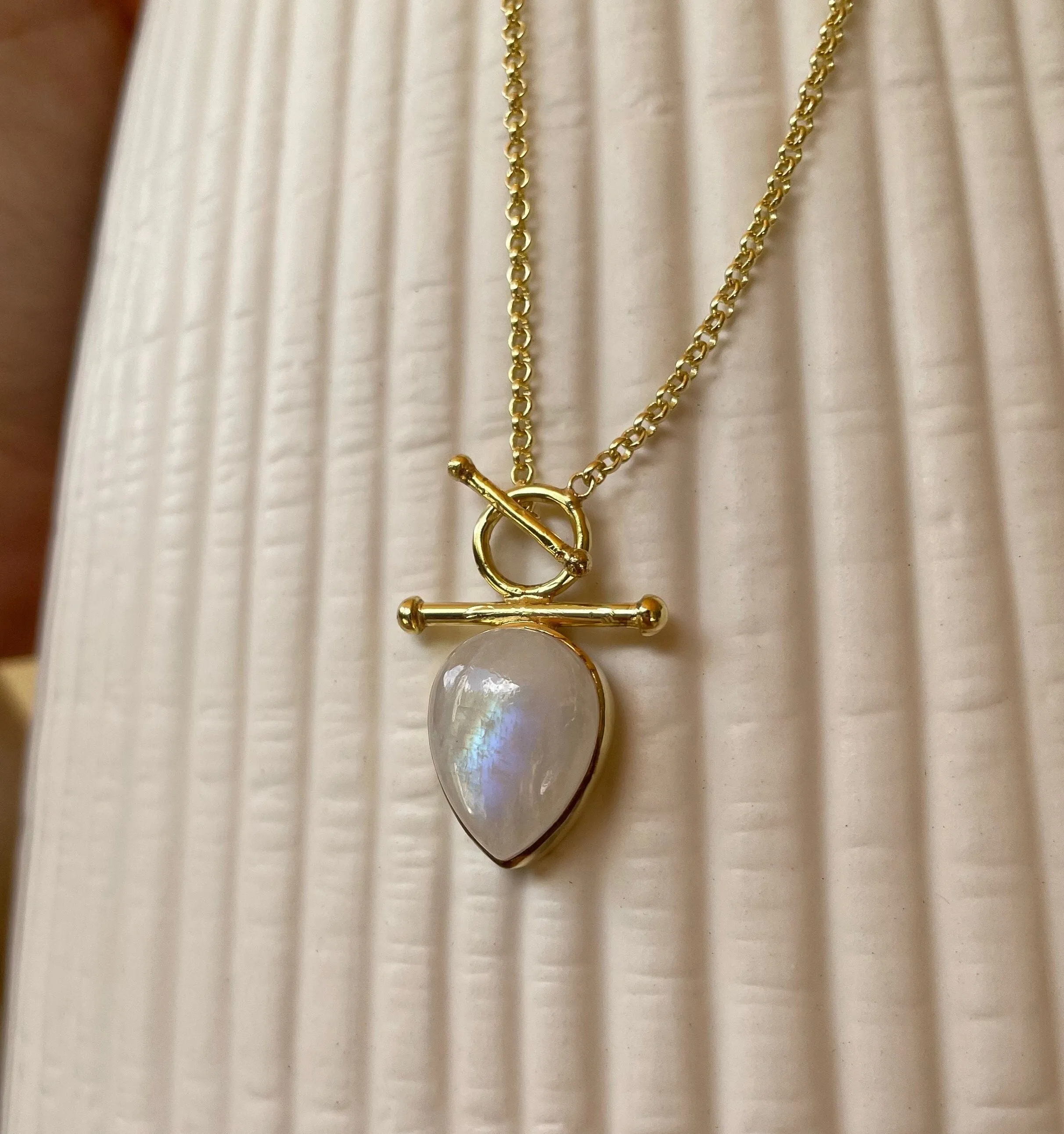 Indra 14K Gold Rainbow Moonstone Necklace