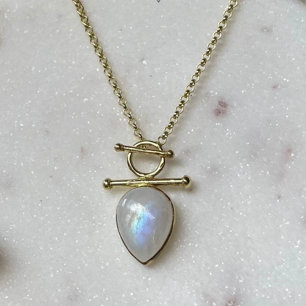 Indra 14K Gold Rainbow Moonstone Necklace