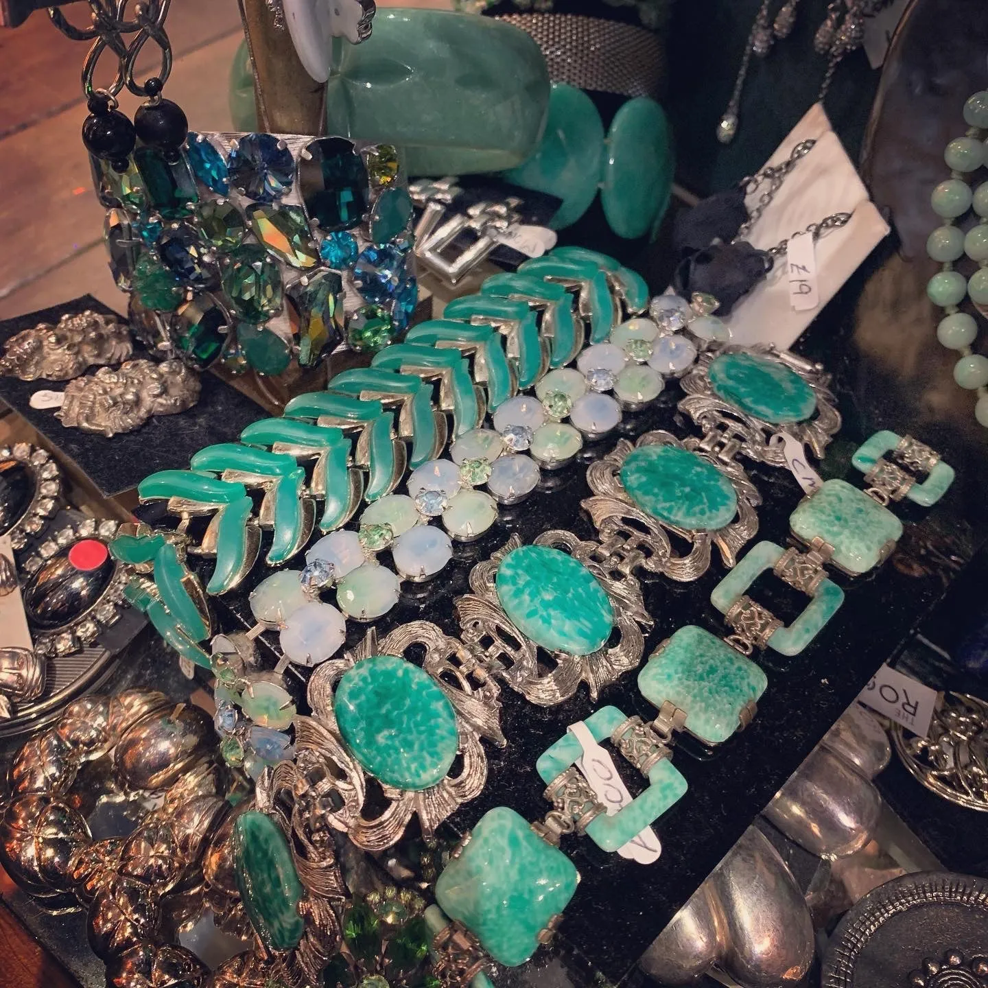 Jade Green Silver Vintage Bracelet