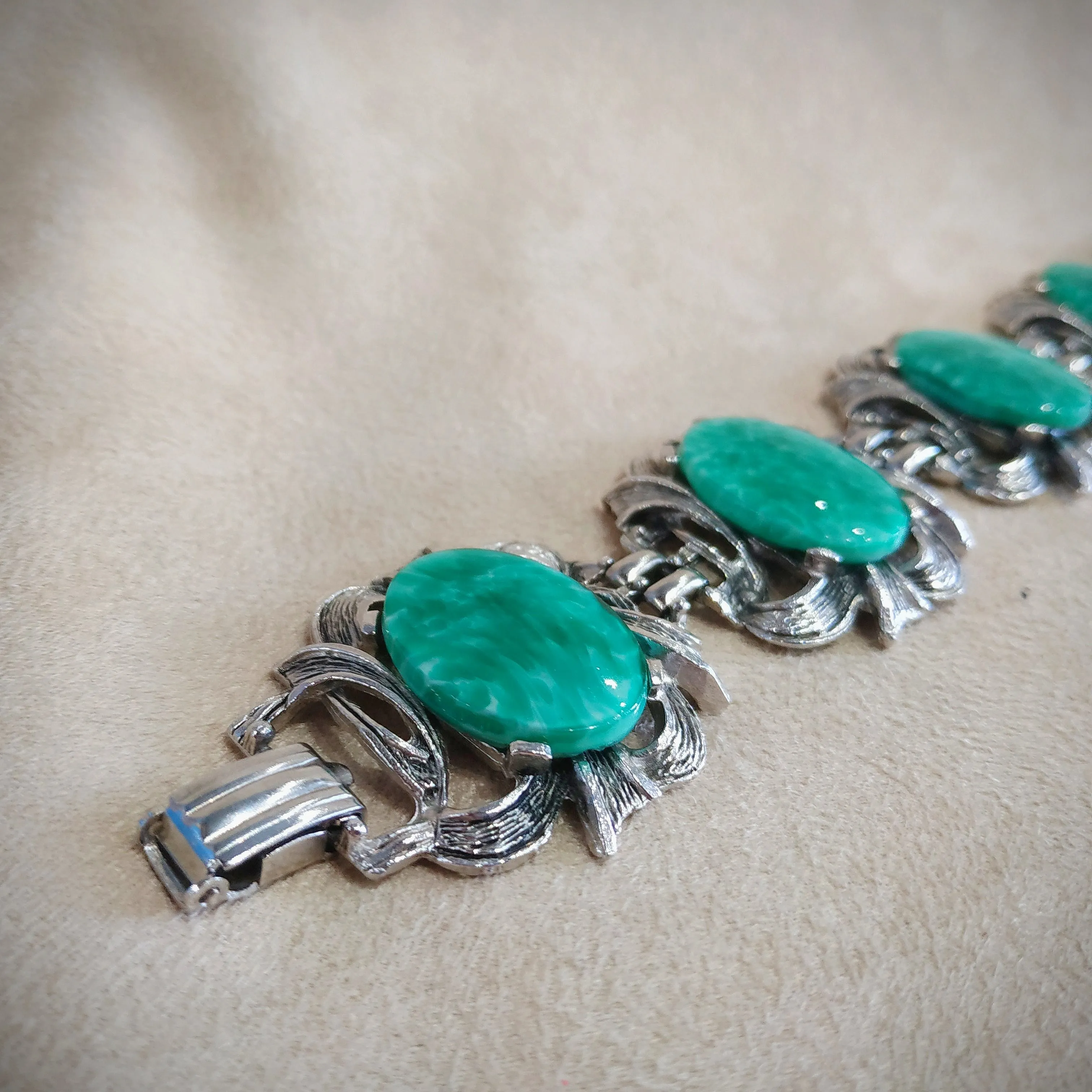 Jade Green Silver Vintage Bracelet