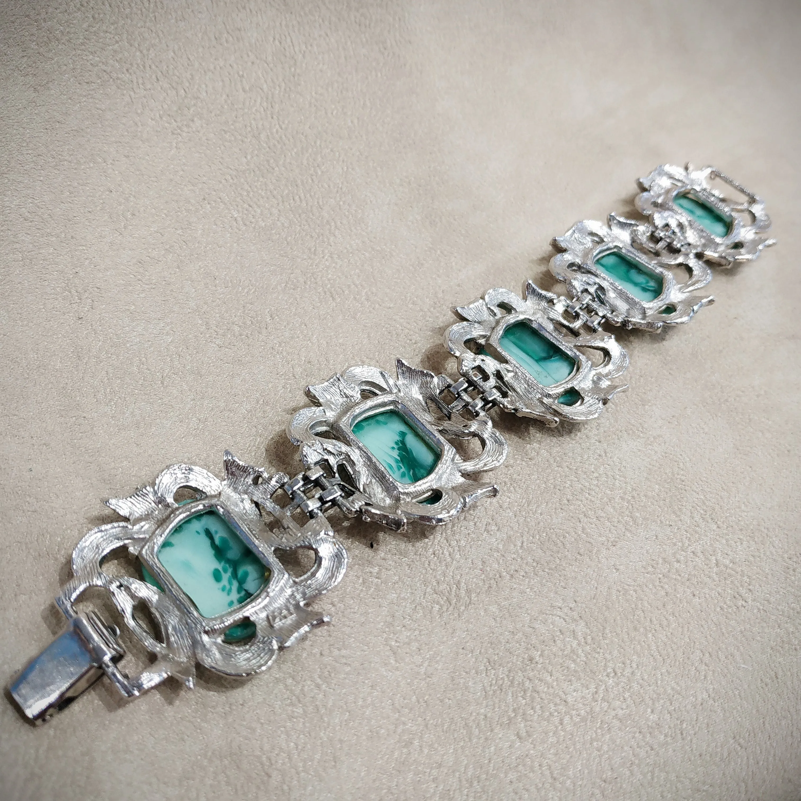 Jade Green Silver Vintage Bracelet