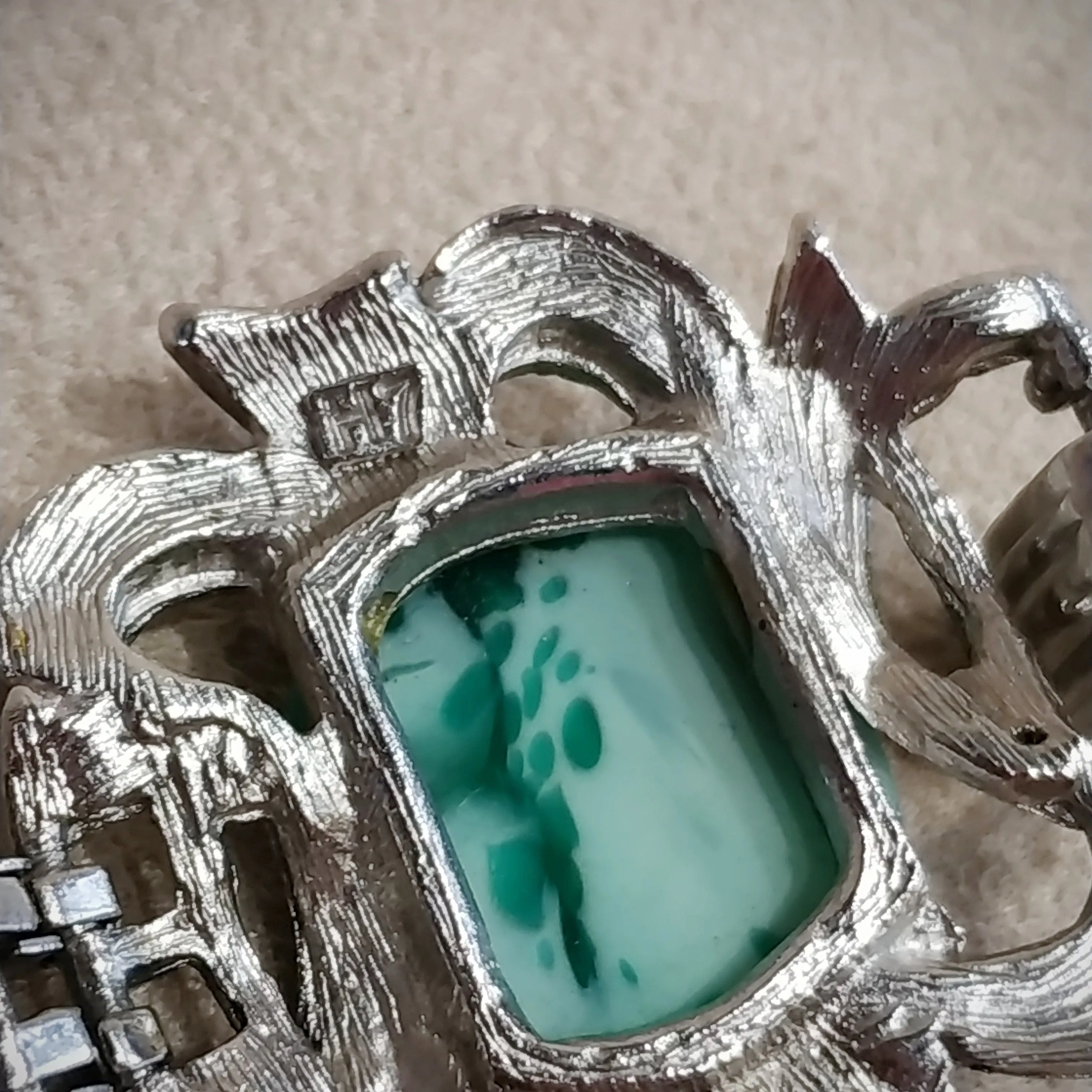 Jade Green Silver Vintage Bracelet