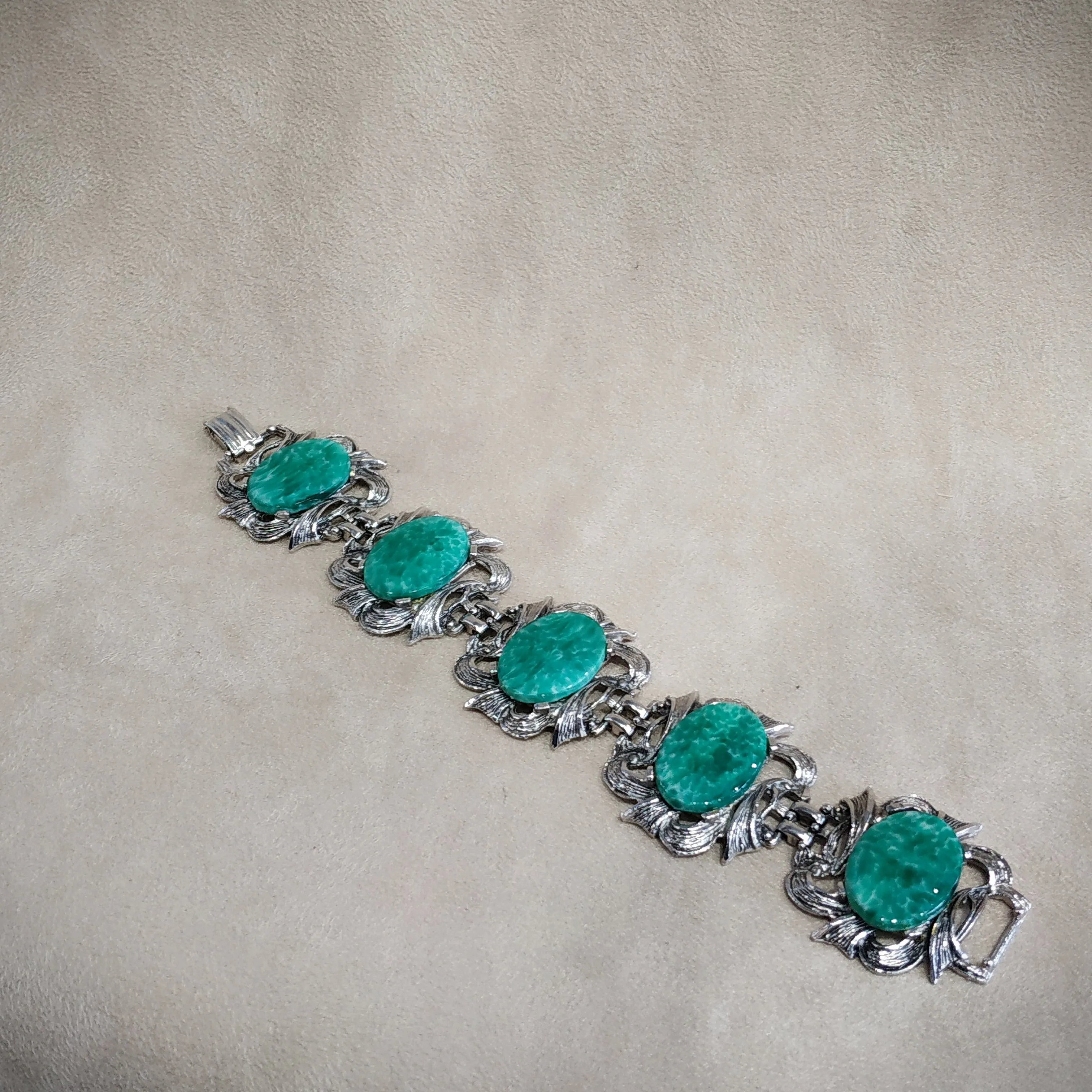 Jade Green Silver Vintage Bracelet